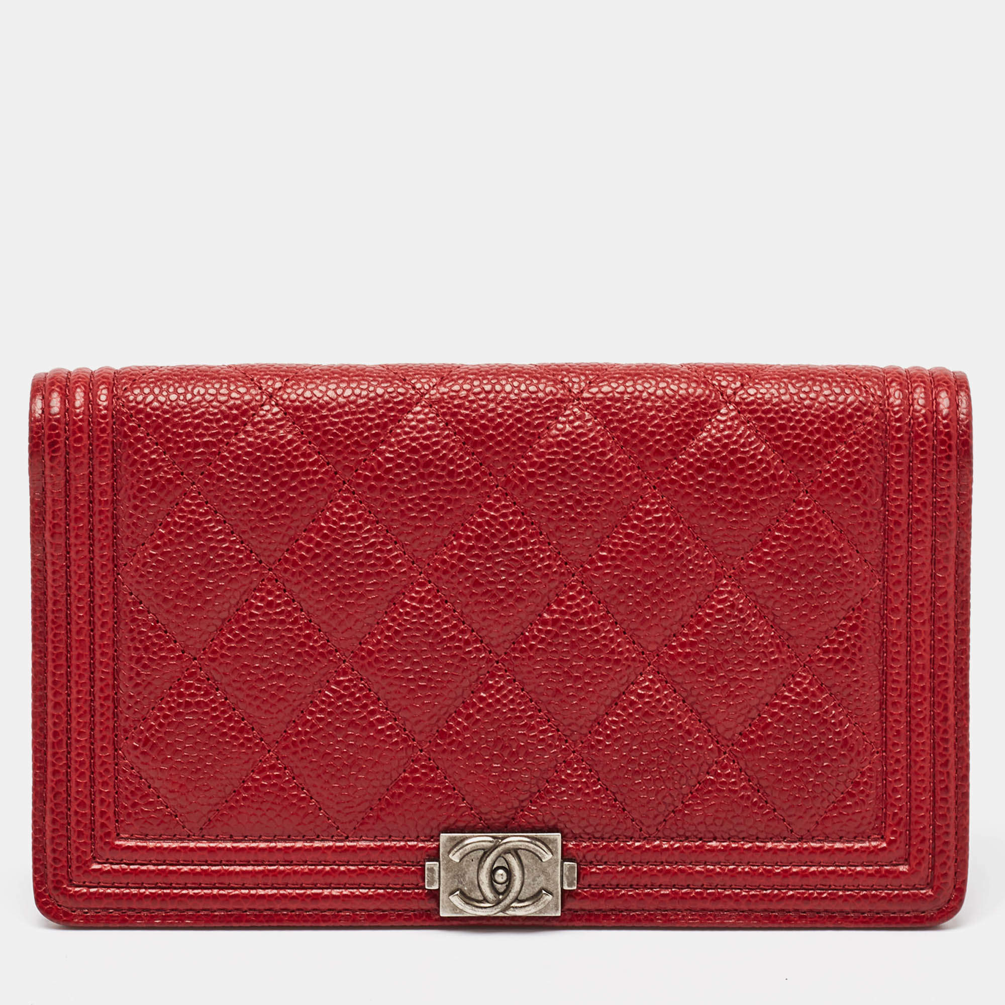 Chanel Dark Red Quilted Caviar Leather Boy Yen Wallet