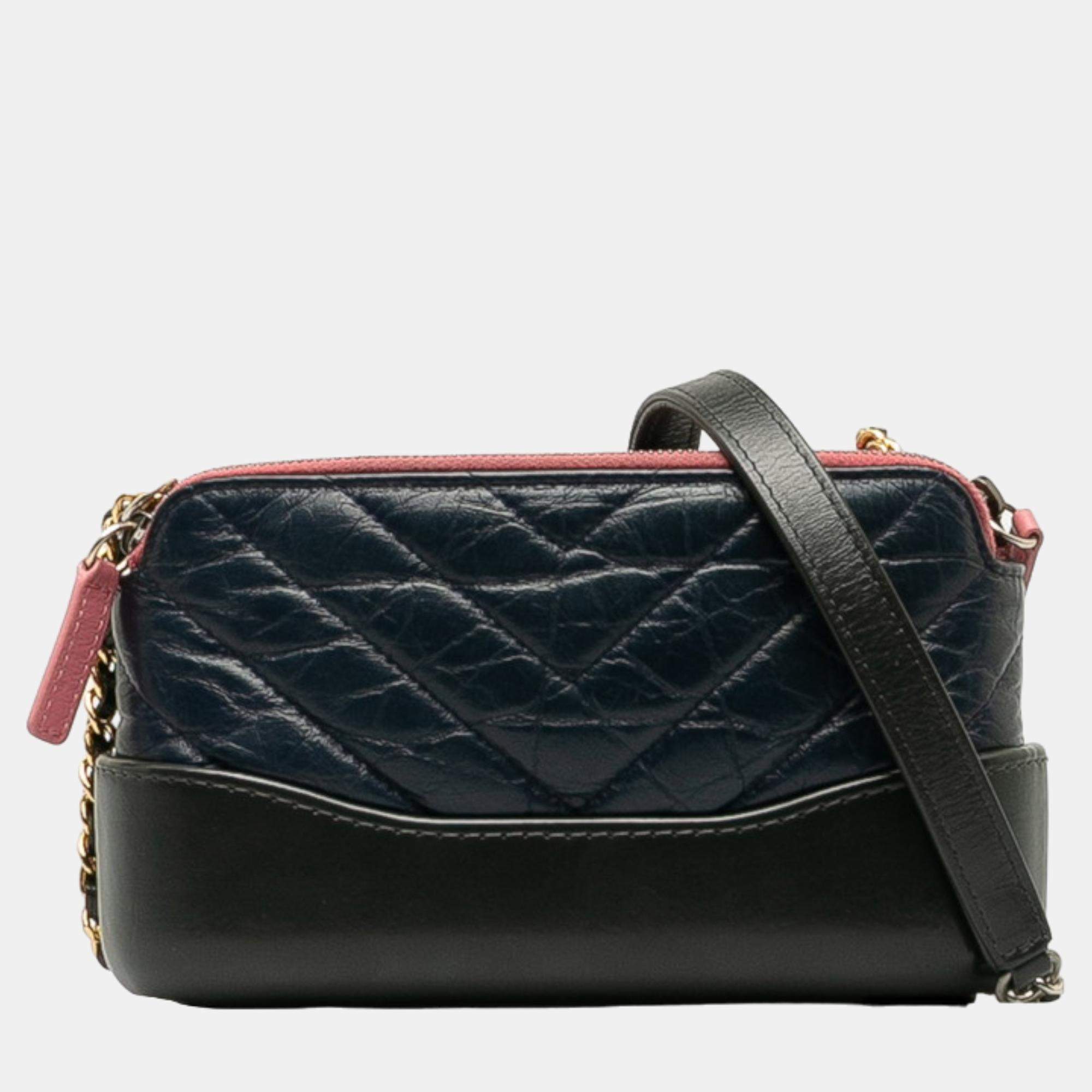 Chanel Black Quilted Leather Gabrielle Wallet on Chain