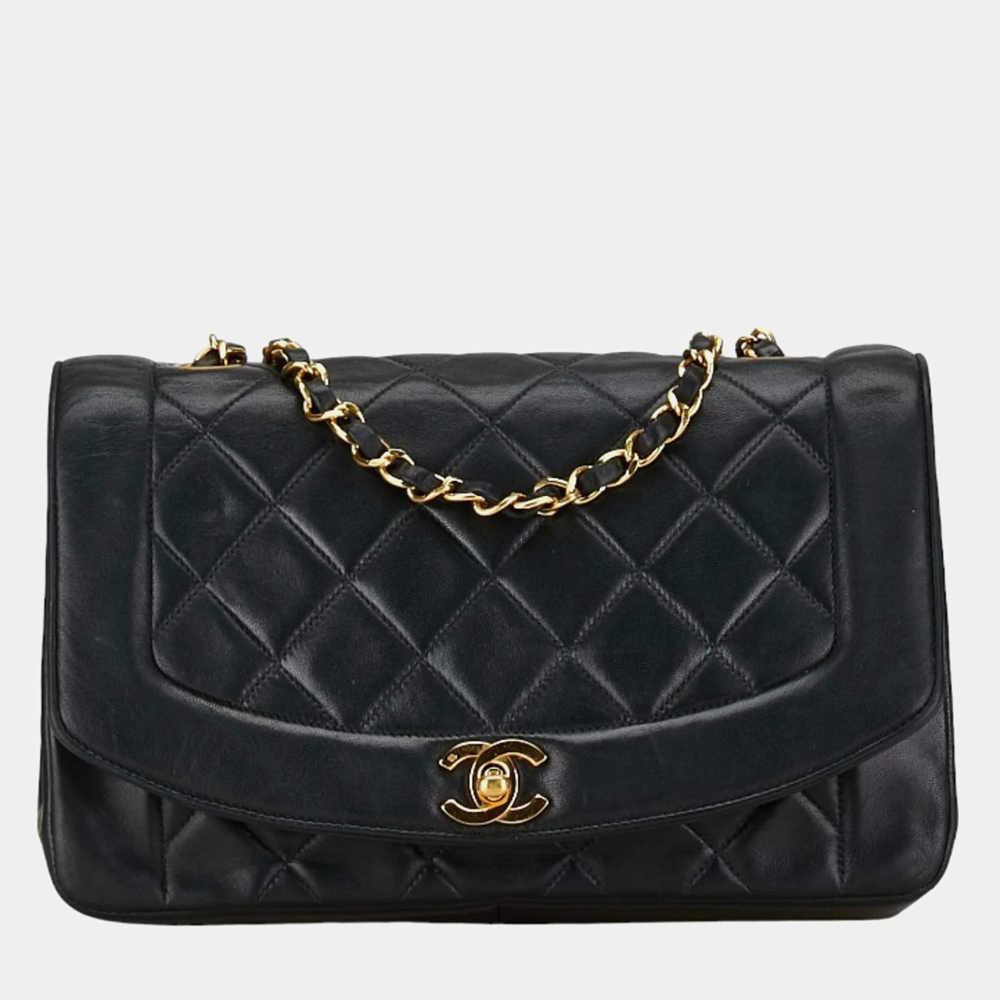 Pre Owned Chanel Black Leather Diana Flap Bag