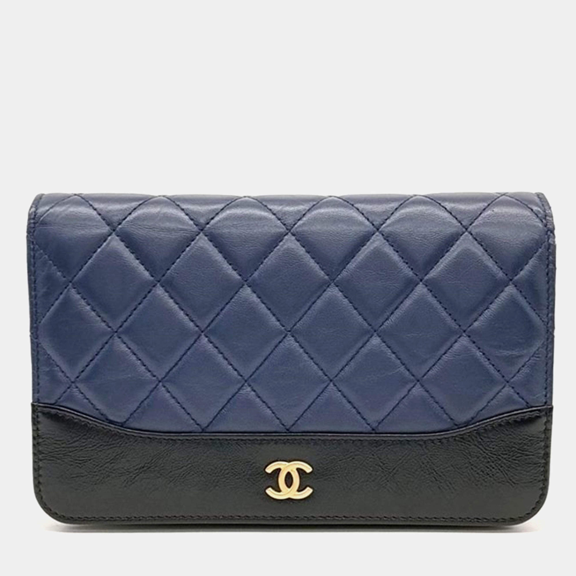 Pre Owned Chanel Navy Blue Leather Gabrielle WOC Mini Crossbody Bag
