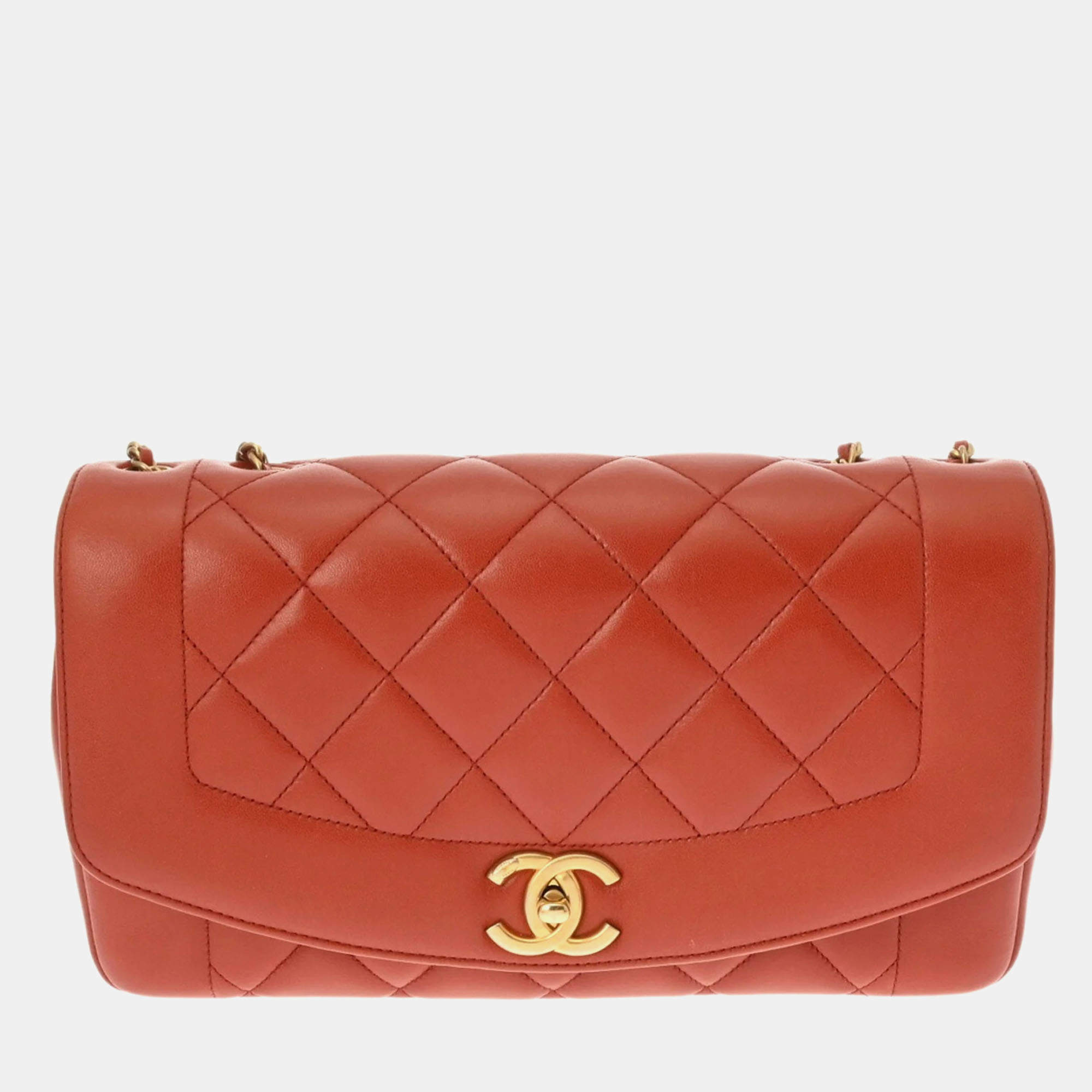 Chanel  Lambskin Brown Vintage Diana Shoulder Bag