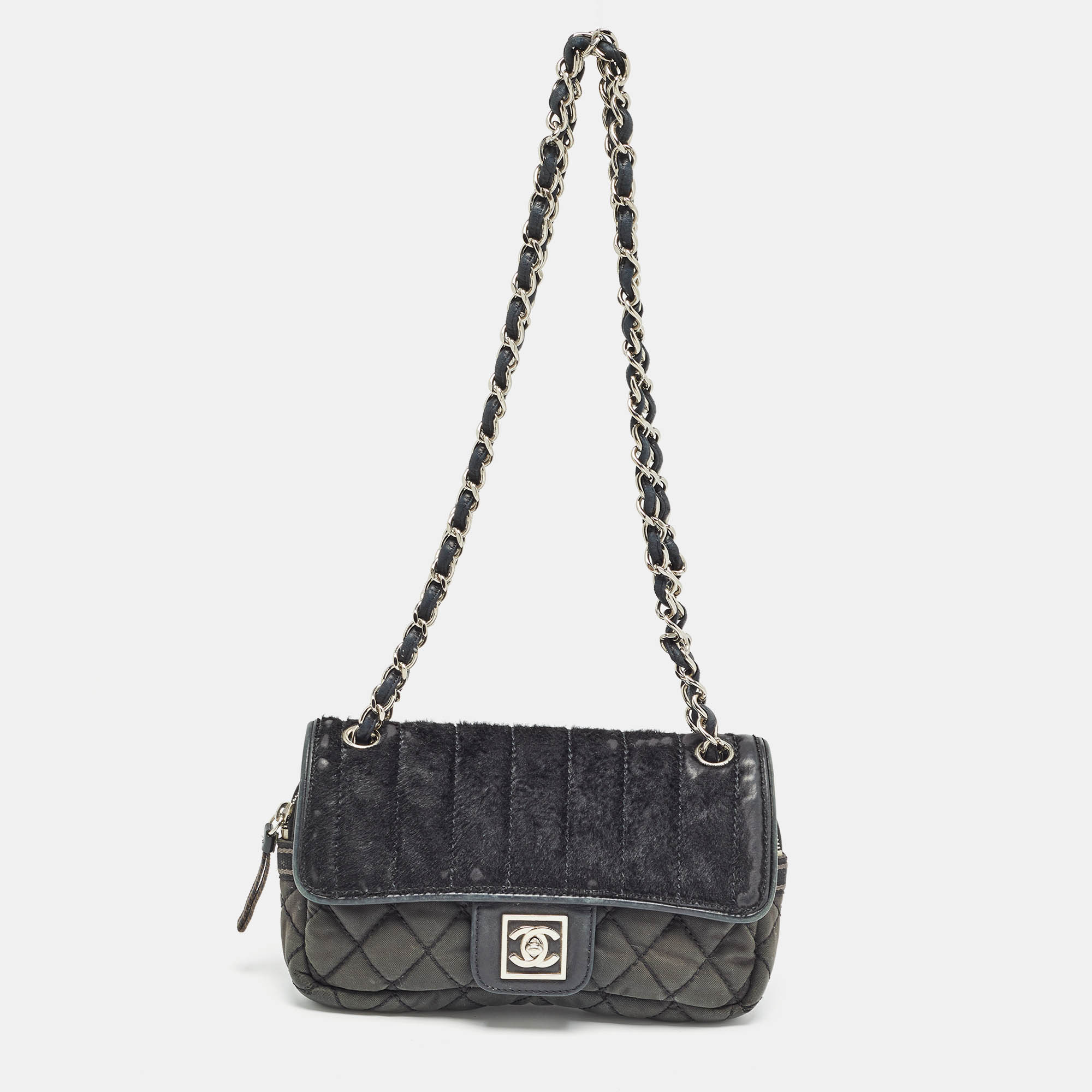 Chanel Black Quilted Nylon and Leather Sport Line Camera Flap Bag