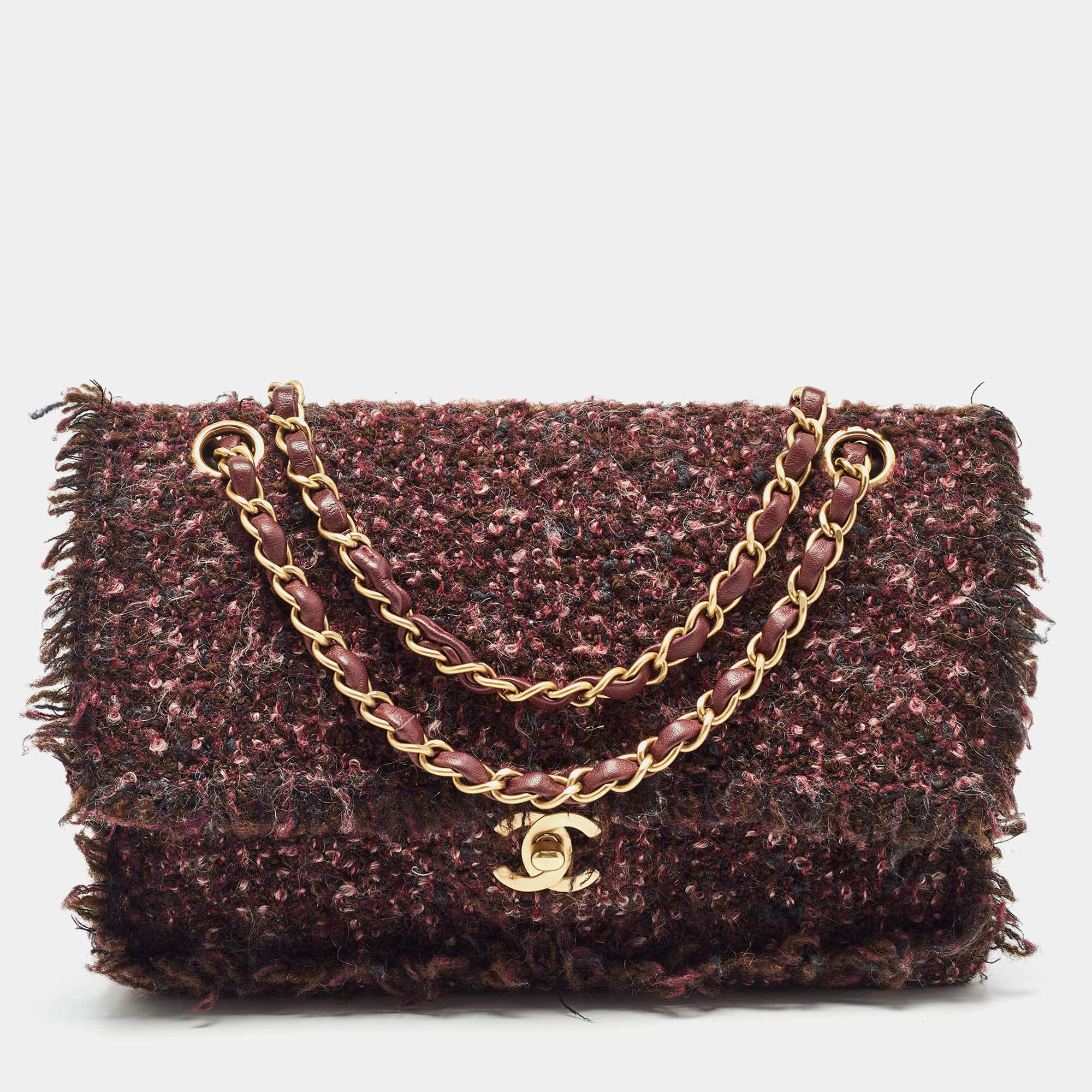 Pre Owned Chanel Multicolor Tweed Medium Classic Double Flap Bag