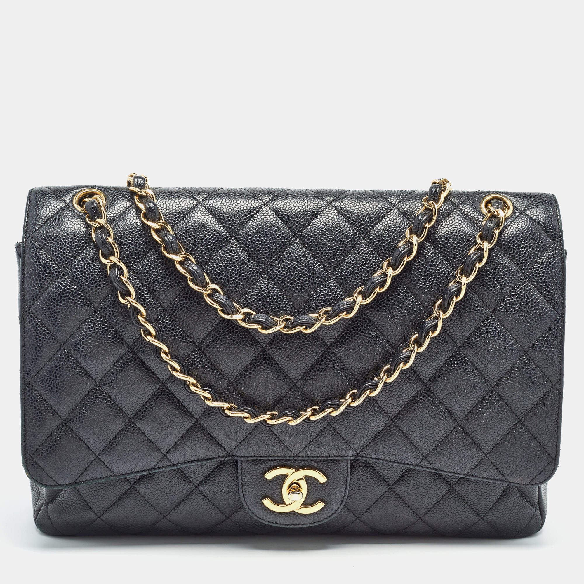 Chanel Black Quilted Caviar Leather Maxi Classic Double Flap Bag