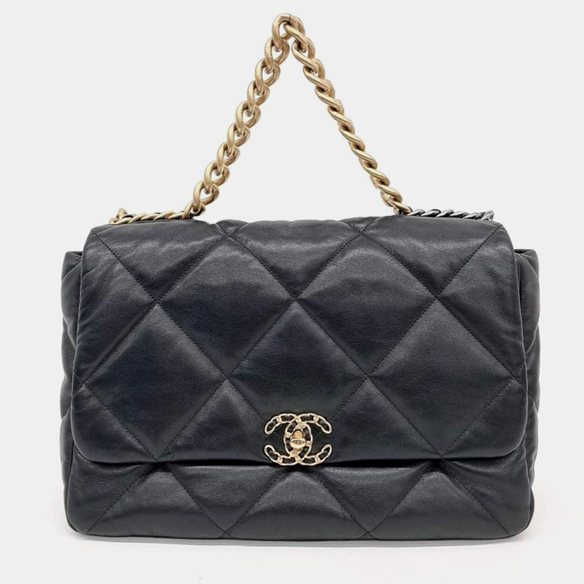 Pre Owned Chanel Black Leather Flap Maxi 19 Handbag