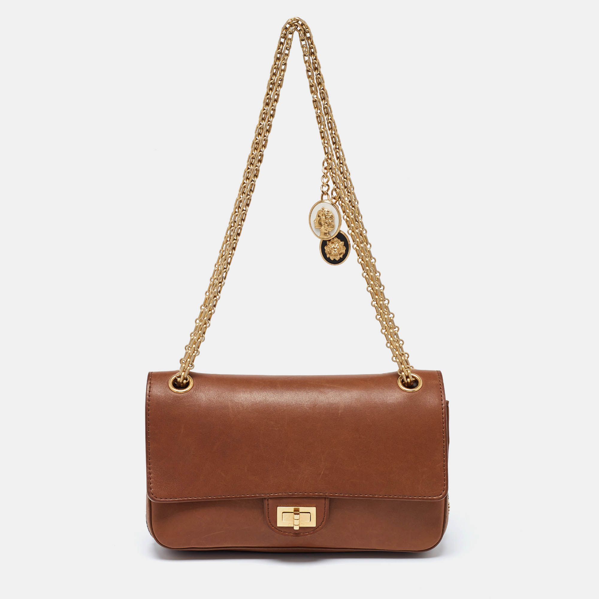 Pre Owned Chanel Brown Leather Nude Reissue 2.55 Paris-Hamburg Medals 226 Flap Bag