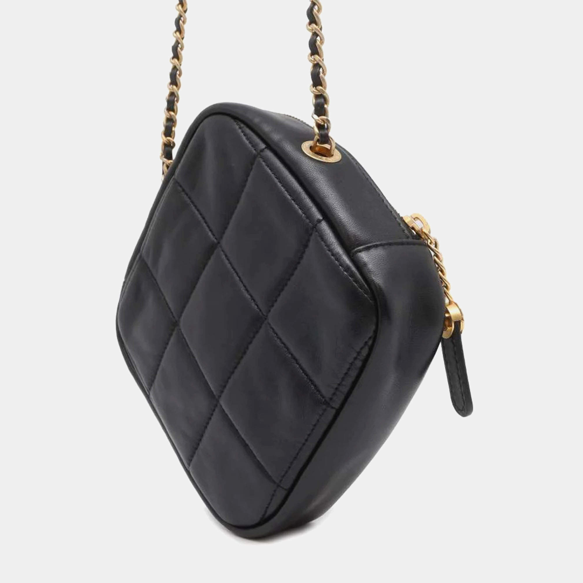 Chanel Black Quilted Lambskin Small Diamond Chain Crossbody Bag 