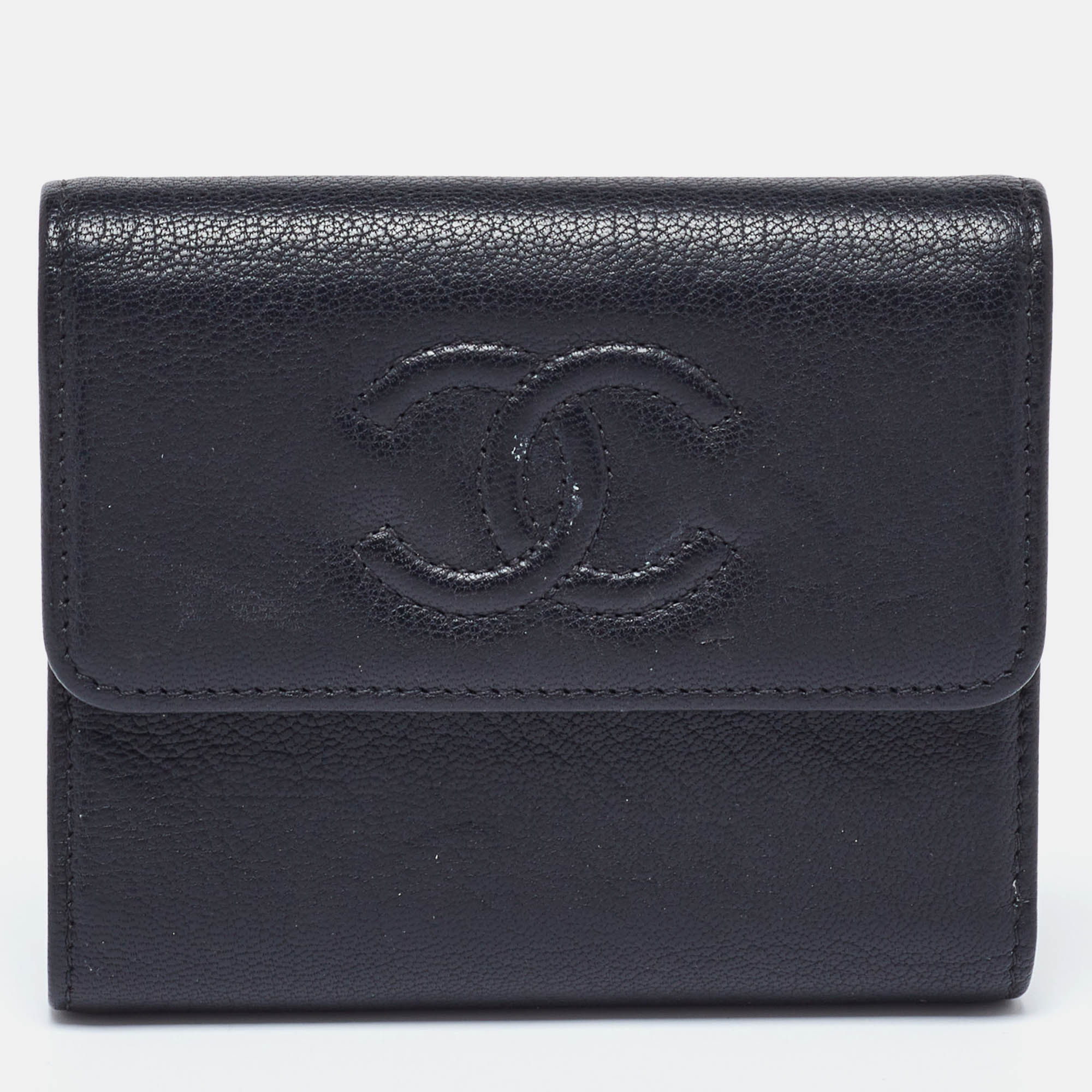  Chanel Black Leather Timeless CC Flap Trifold Wallet