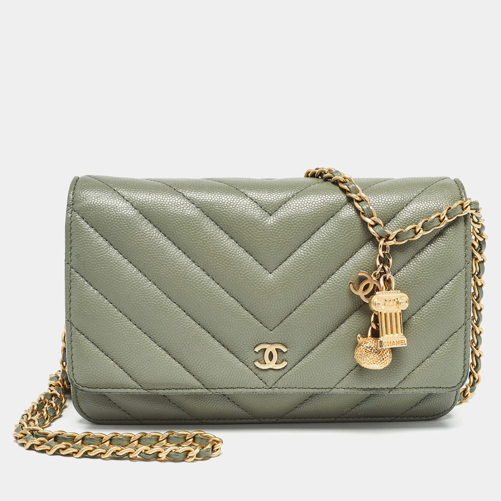 Chanel Light Green Quilted Leather CC Wallet on Chain