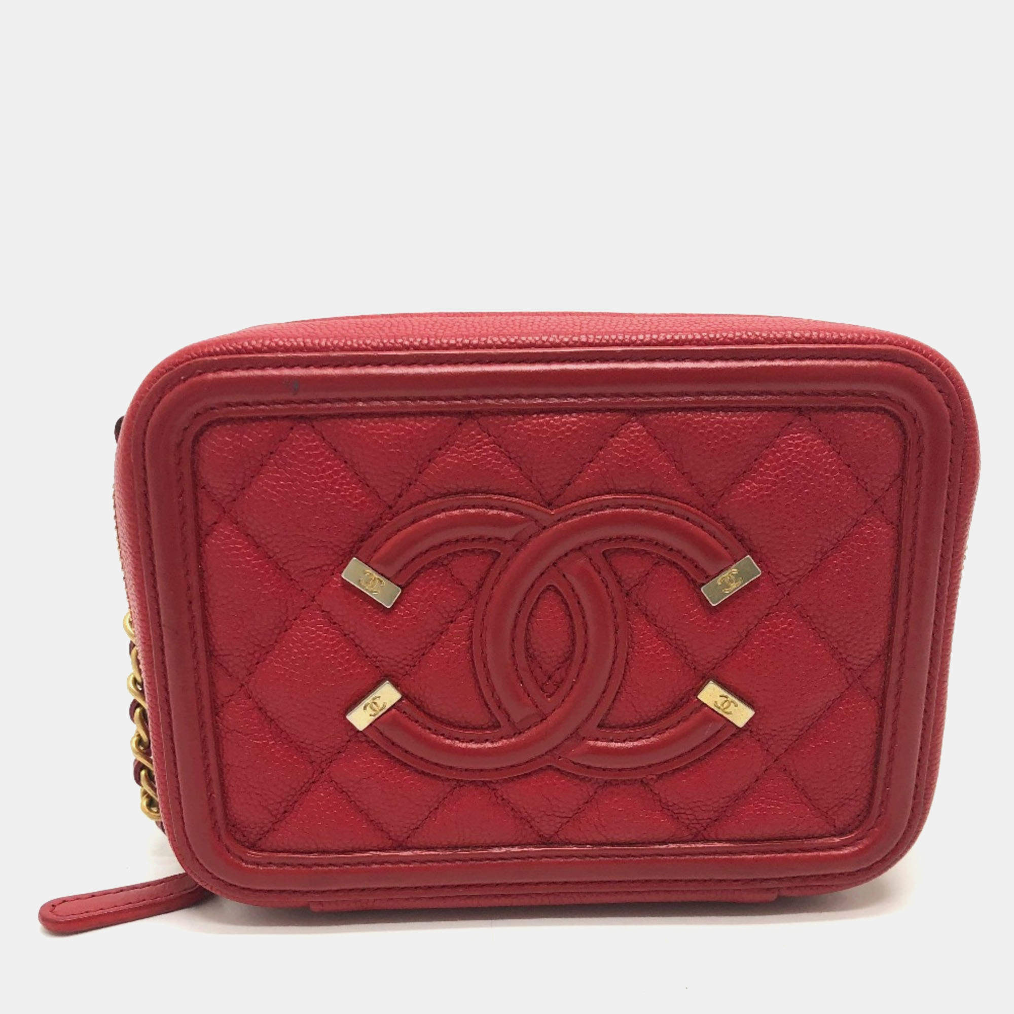 Chanel Red Leather Small Filigree Shoulder Bag