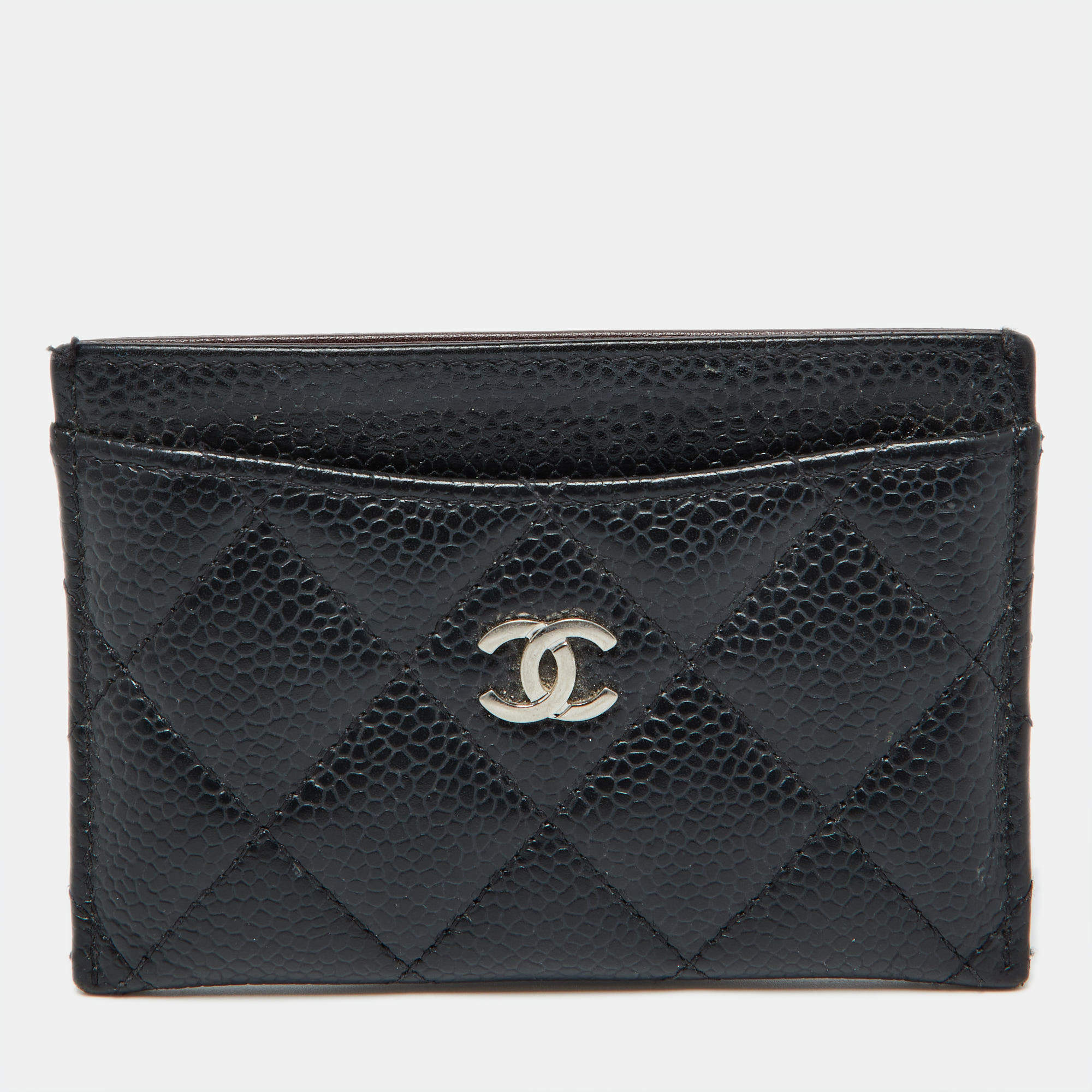 Pre Owned Chanel Black Quilted Caviar Leather Classic Card Holder