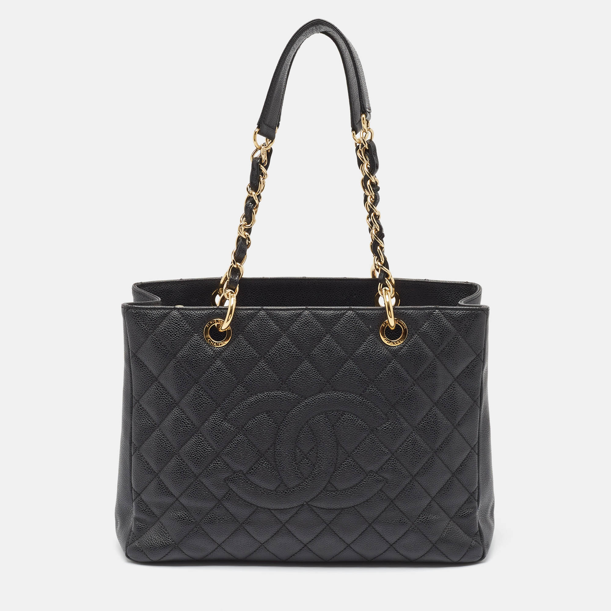 Pre Owned Chanel Black Quilted Caviar Leather GST Shopper Tote