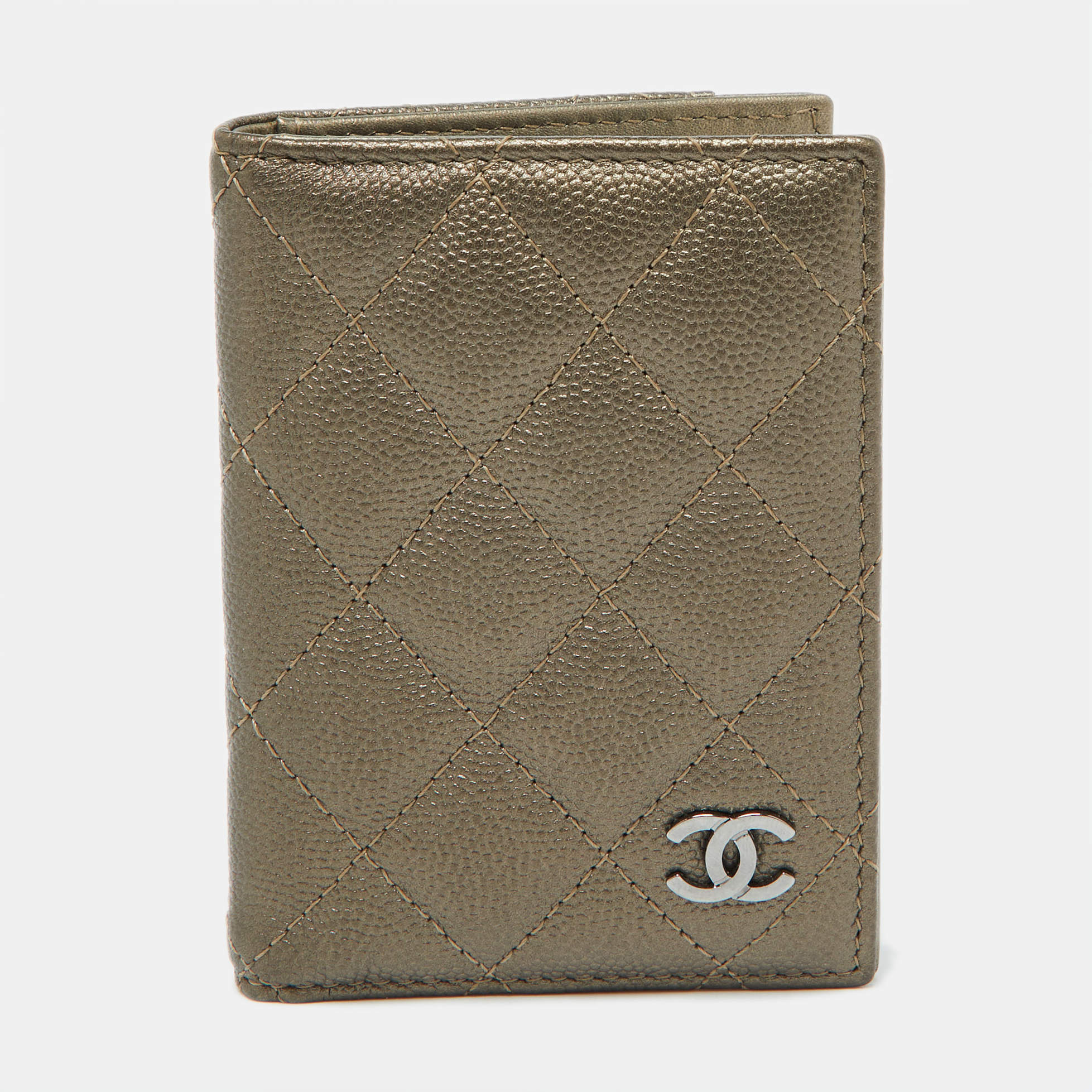 Chanel Metallic Quilted Caviar Leather CC Logo Card Case