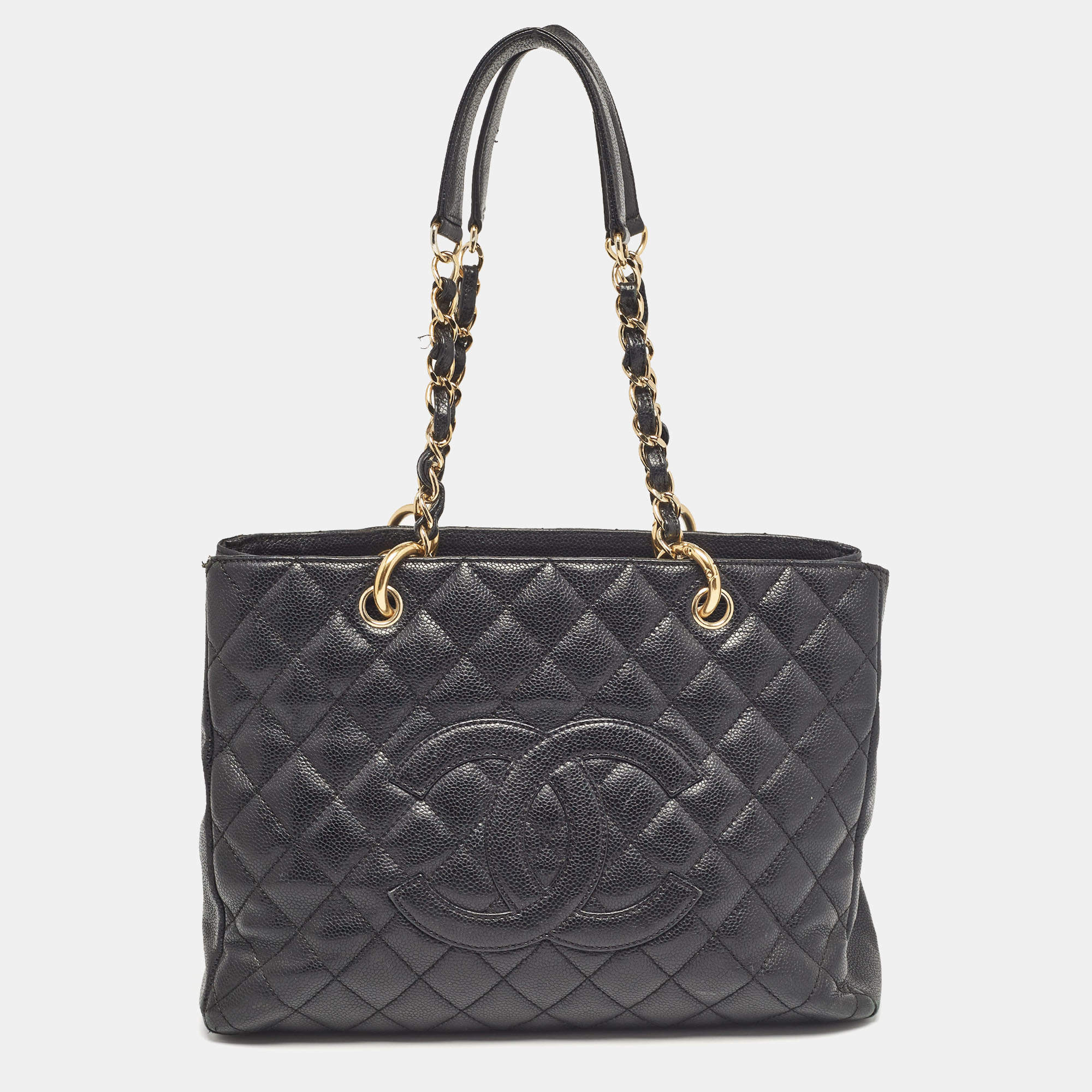 Pre Owned Chanel Black Quilted Caviar Leather GST Shopper Tote
