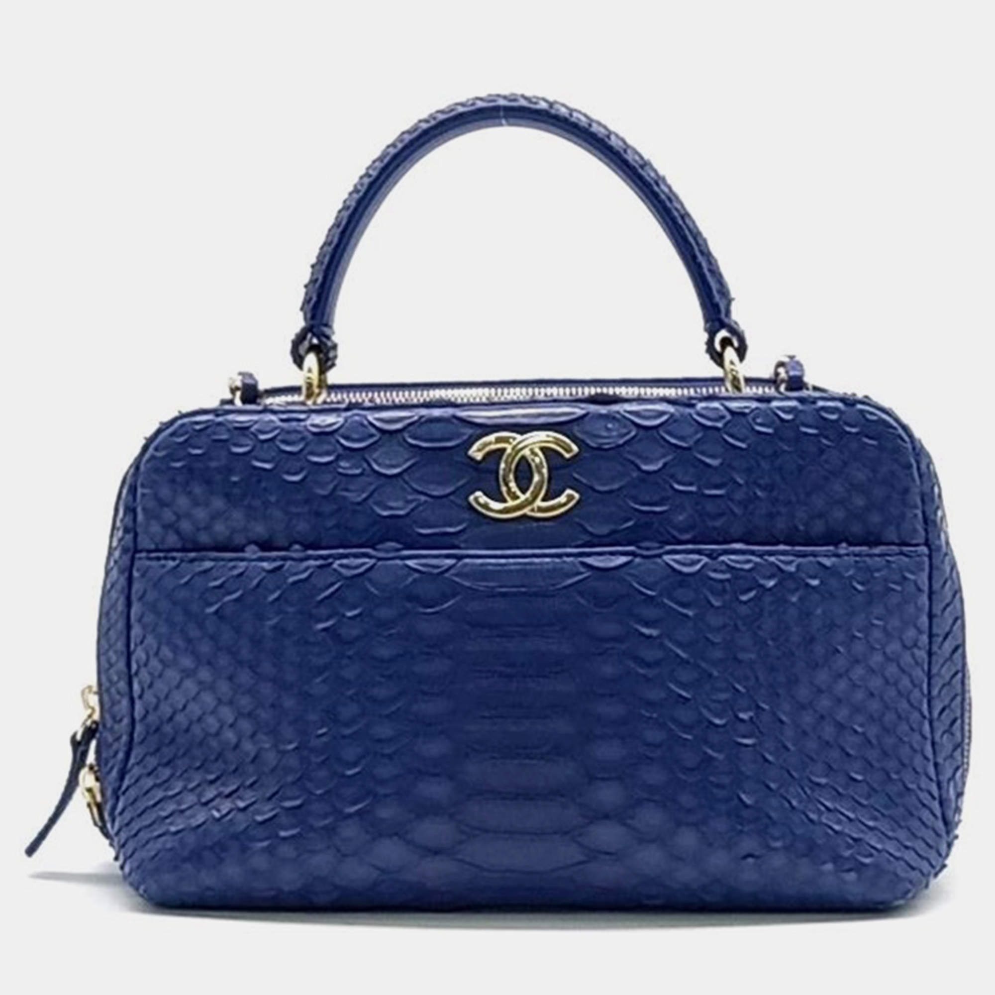 Pre Owned Chanel Python Tote And Shoulder Bag