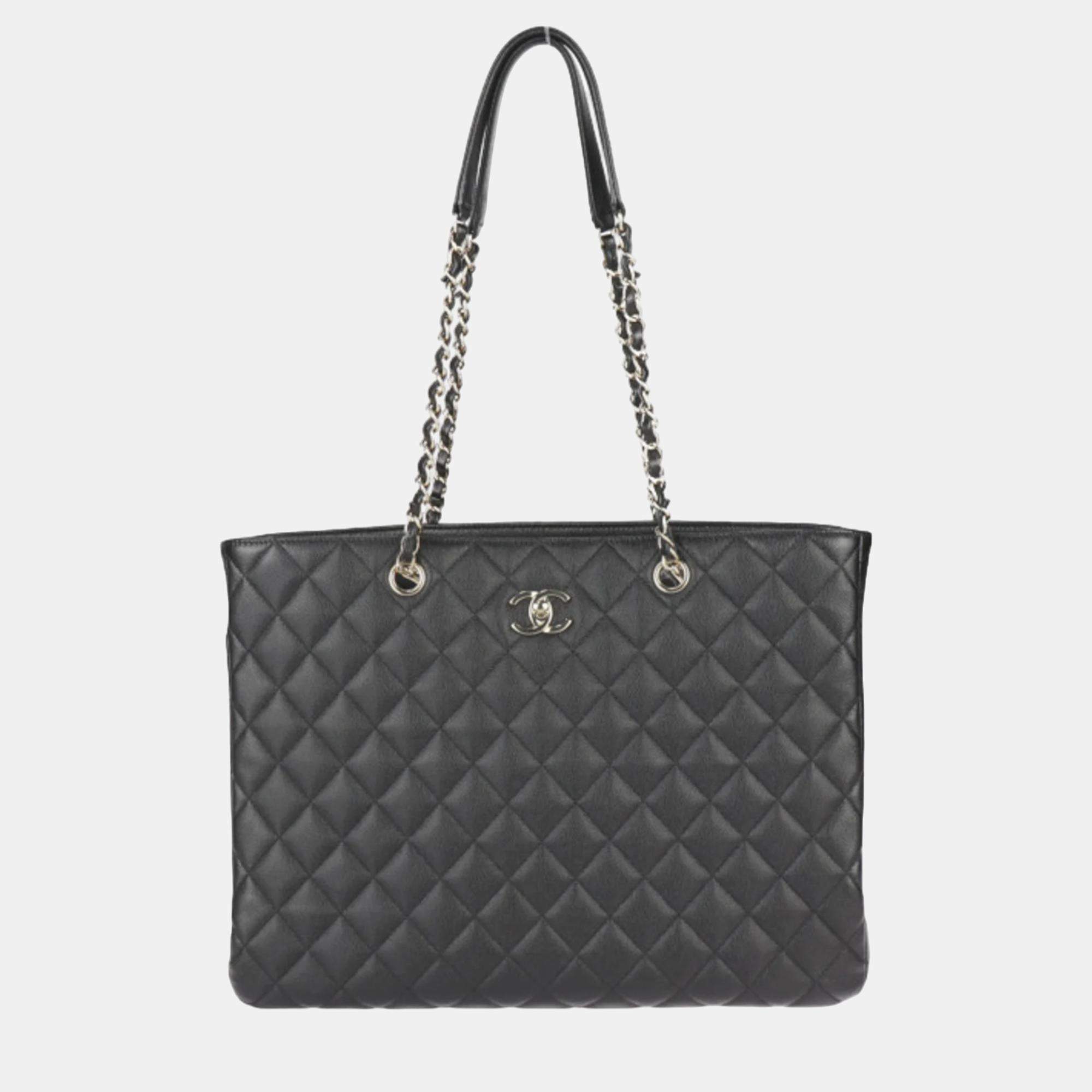 Chanel Black Quilted Caviar Timeless Shopping Tote Bag