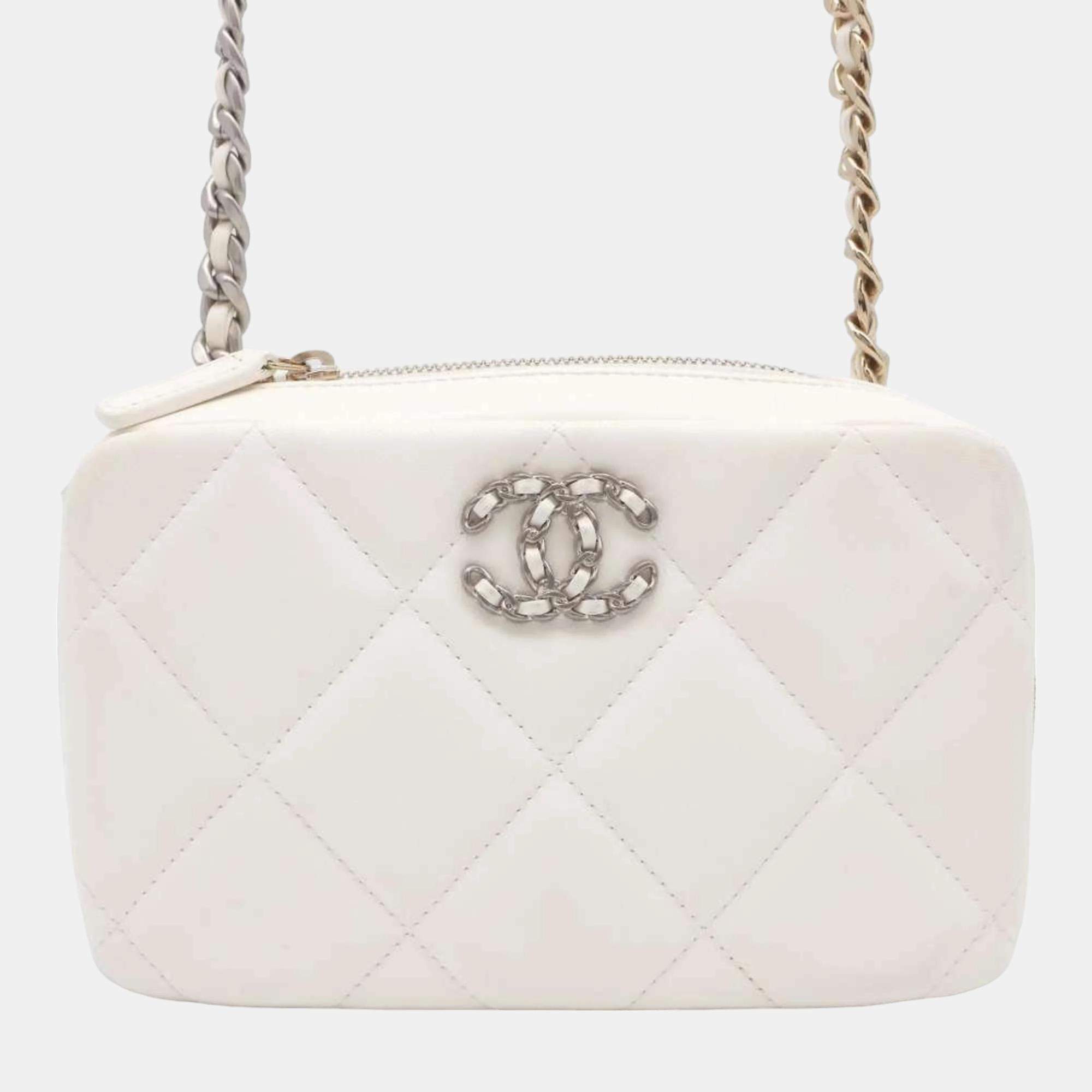 Chanel White Leather 19 Camera Shoulder Bag 