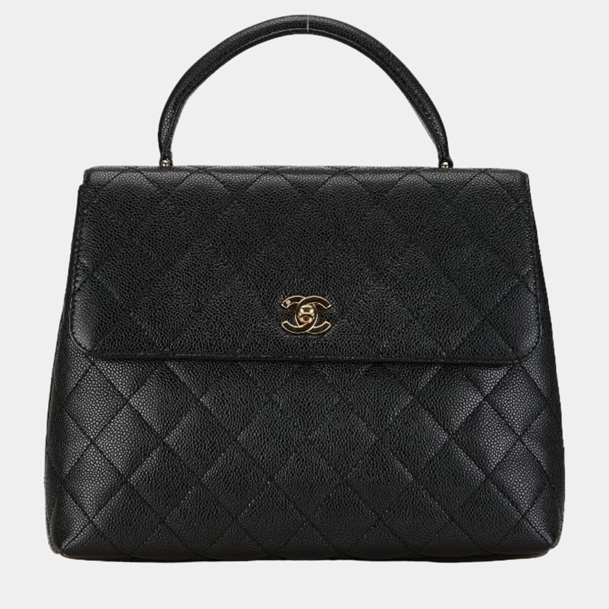 Chanel Black Leather Kelly Top Handle Bag