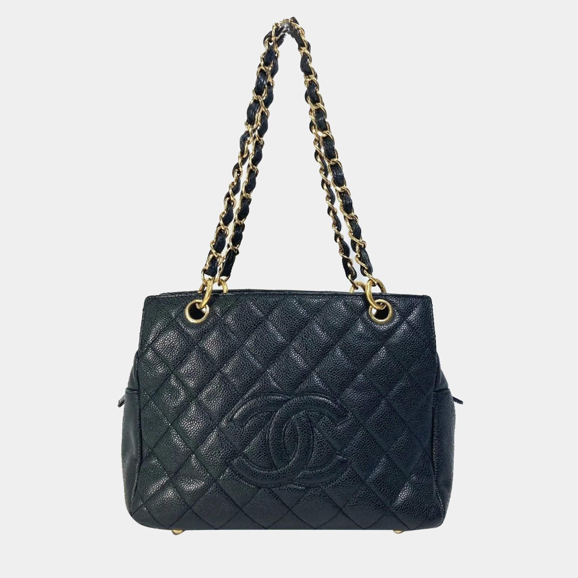 Chanel Black Caviar Leather CC Timeless Shopping Tote Bag