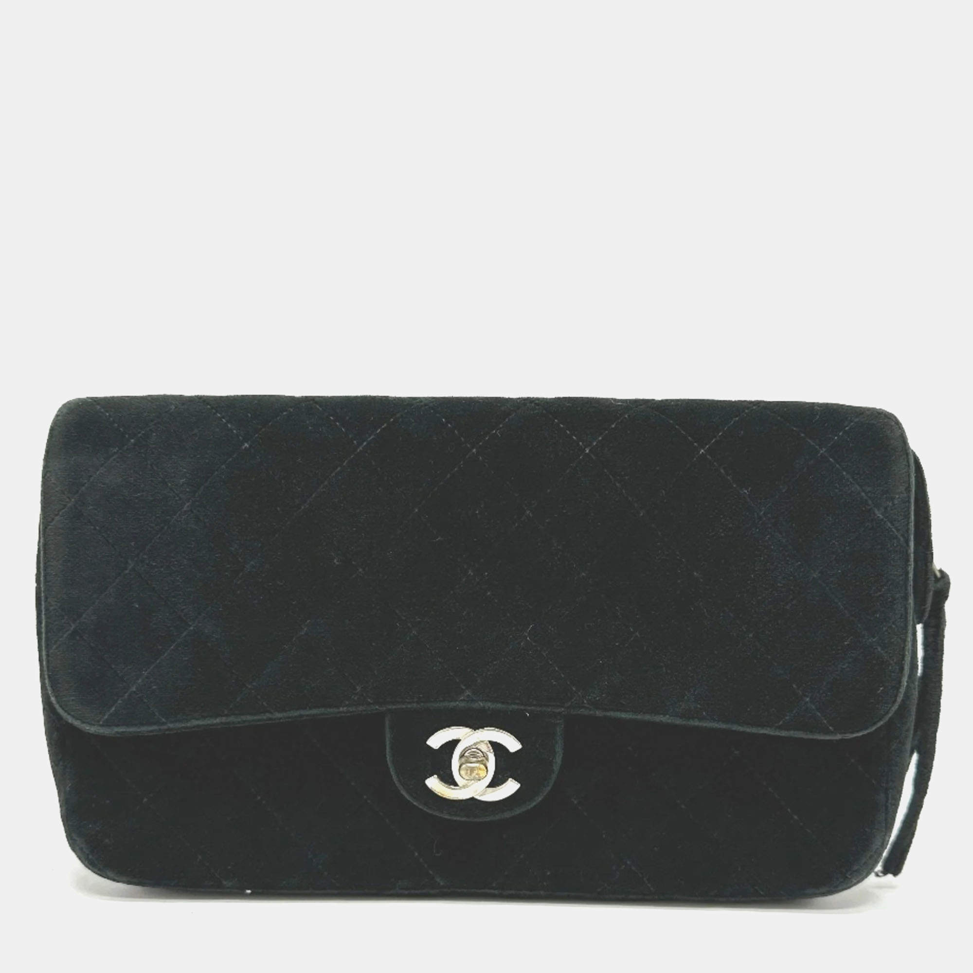 Chanel Black Velvet Matelasse Flap CC Chain Backpack 