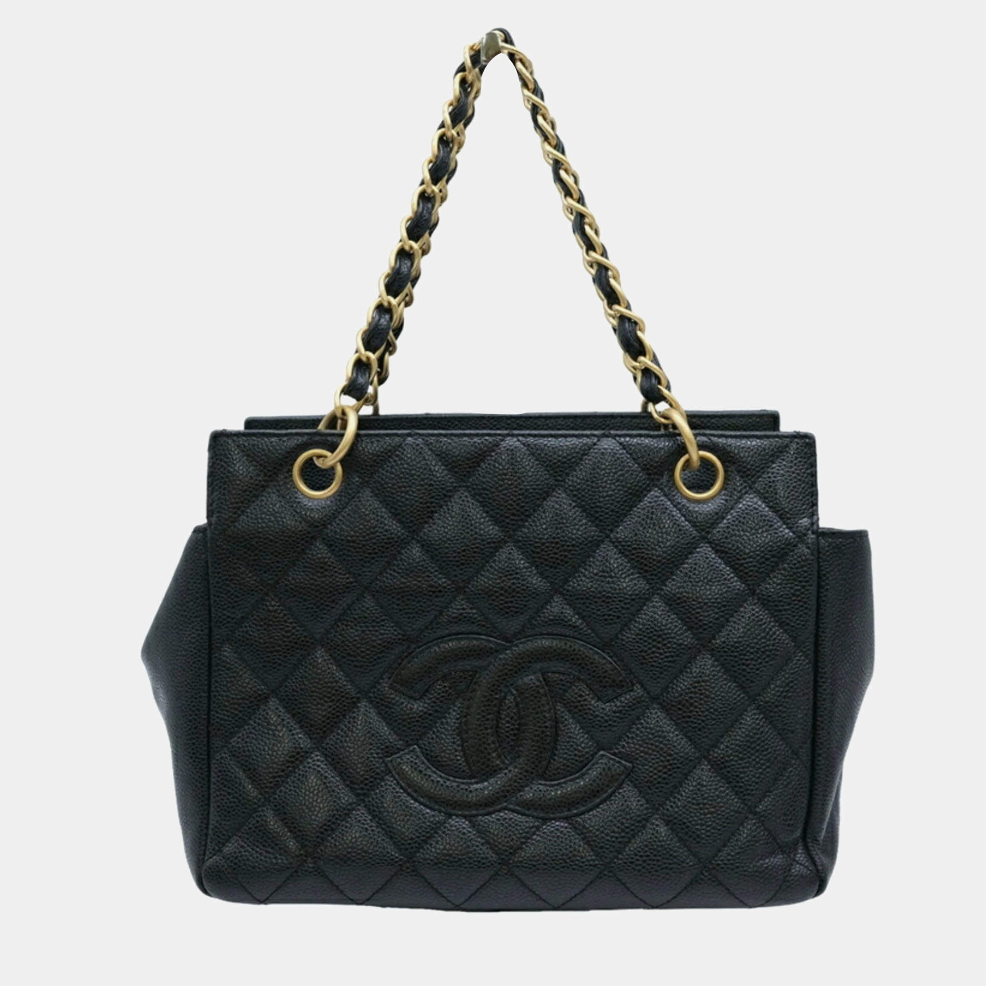 Chanel Black Caviar Leather CC Shopping Tote Bag