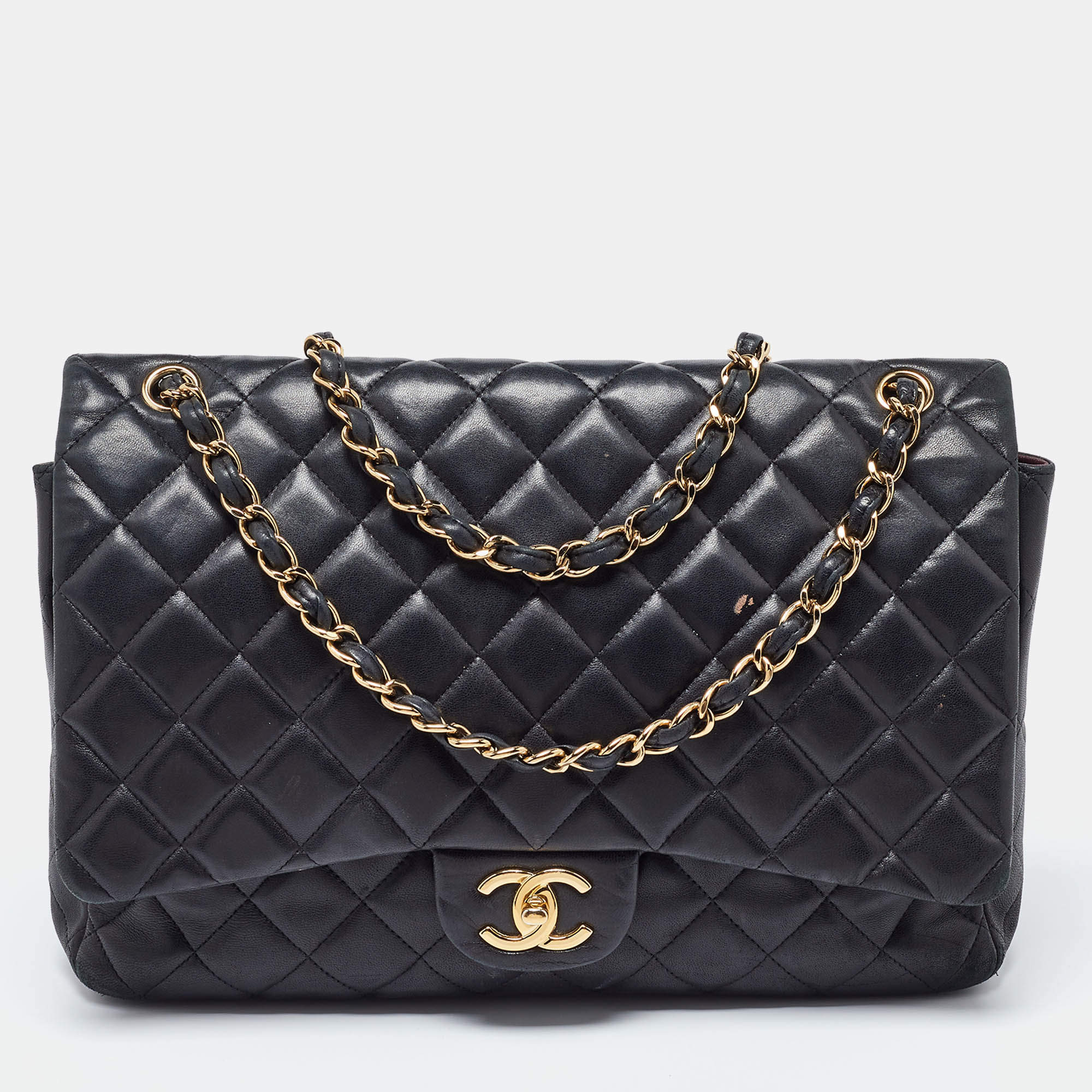 Chanel Black Quilted Caviar Leather Maxi Classic Double Flap Bag