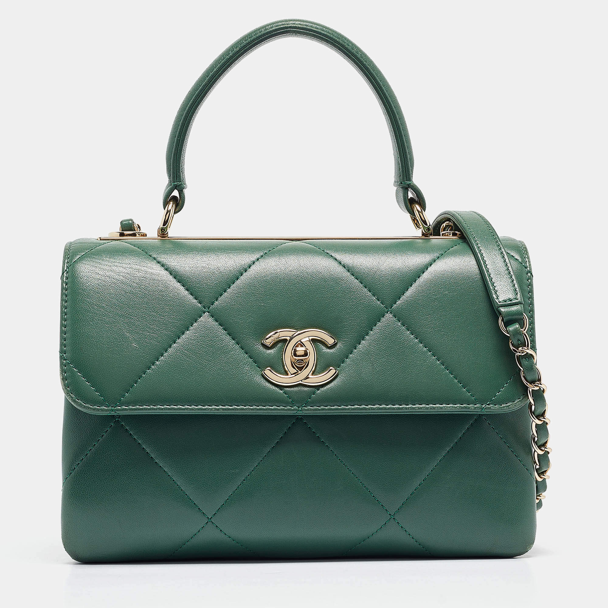 Chanel Green Quilted Leather Small Trendy CC Top Handle Bag