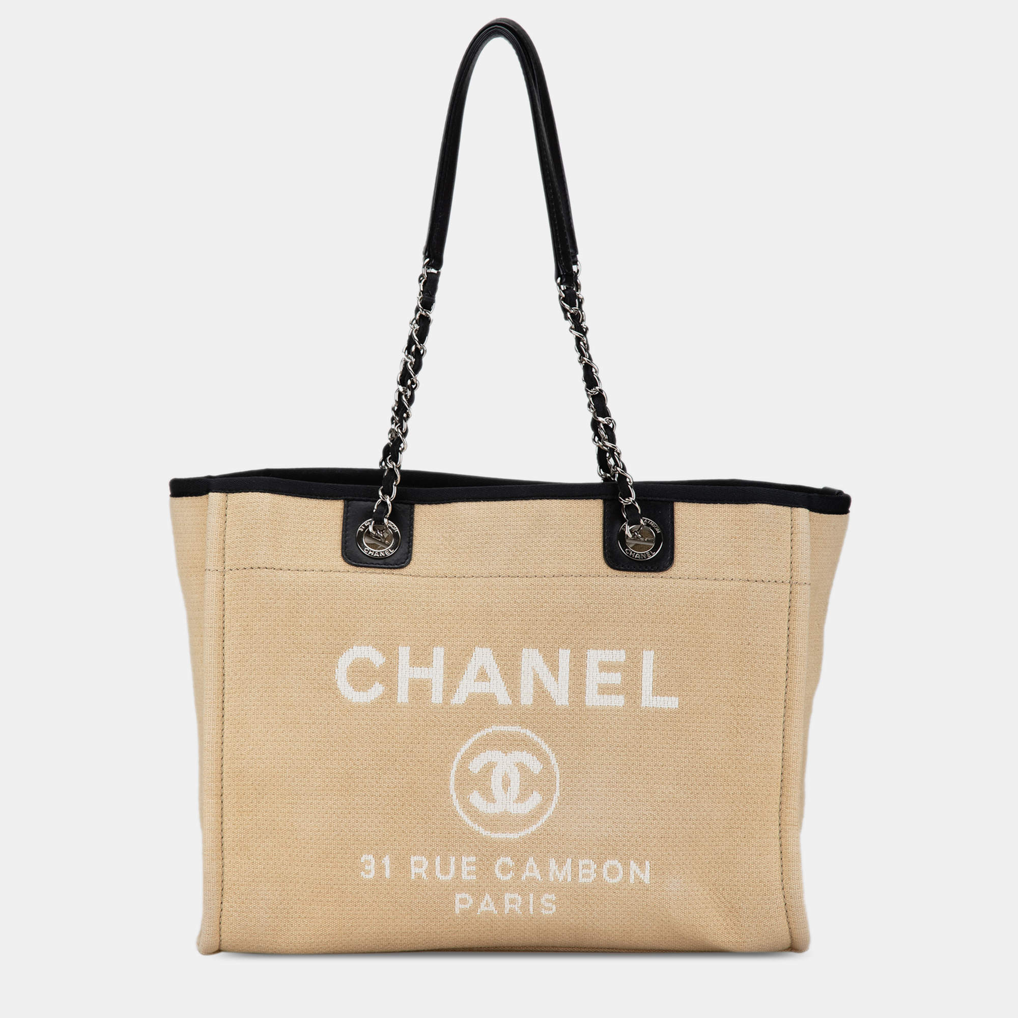 Chanel Beige/Brown Canvas Small Deauville Tote Bag