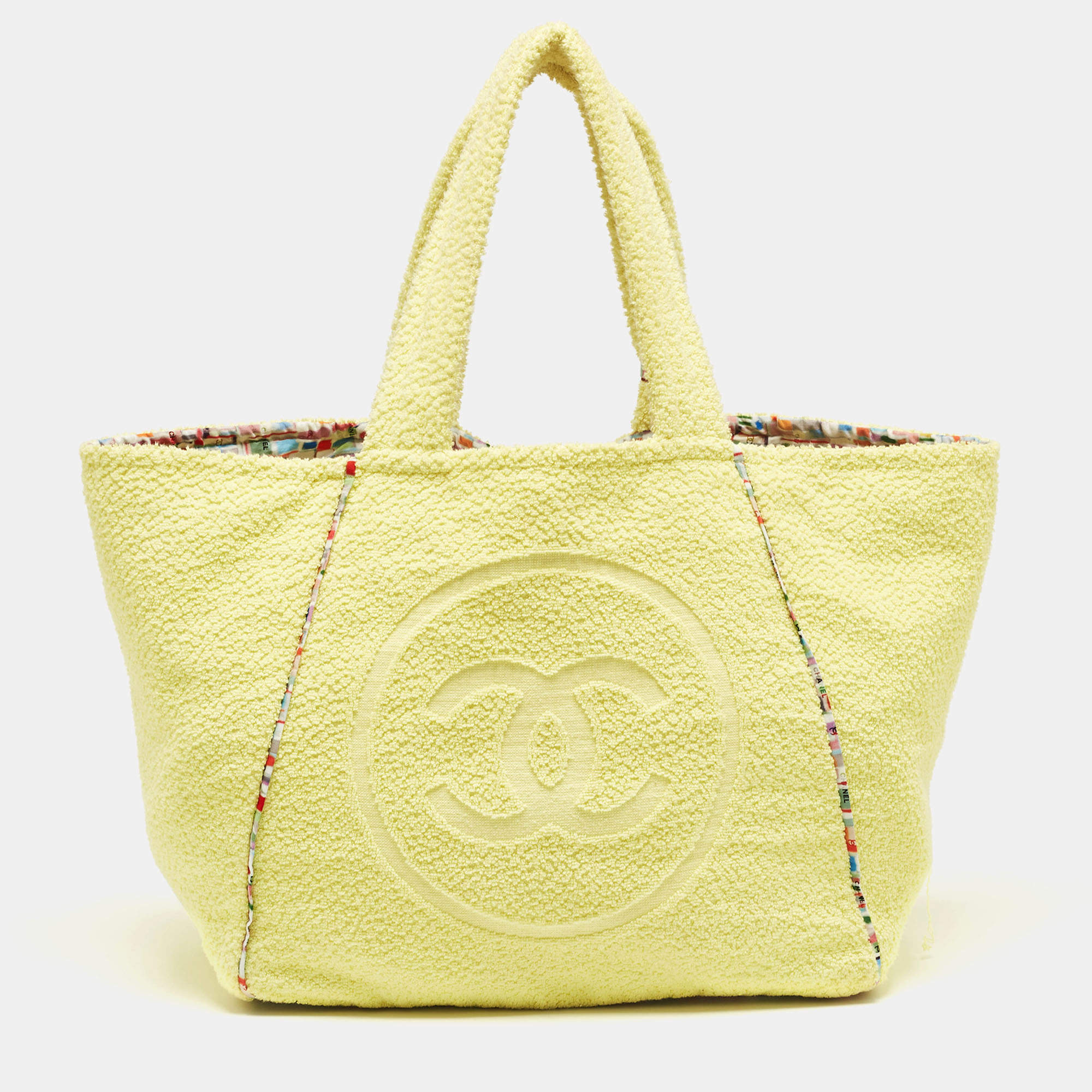 Chanel Yellow Terry Cloth CC Beach Tote w/Towel Set