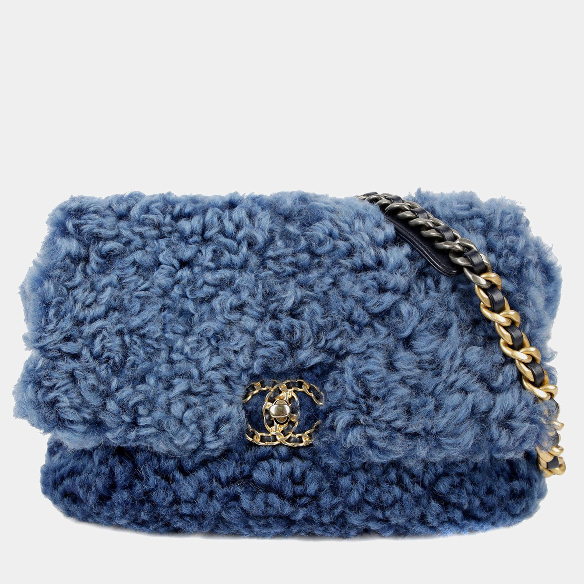 Chanel Blue Shearing 19 Flap Shoulder Bag