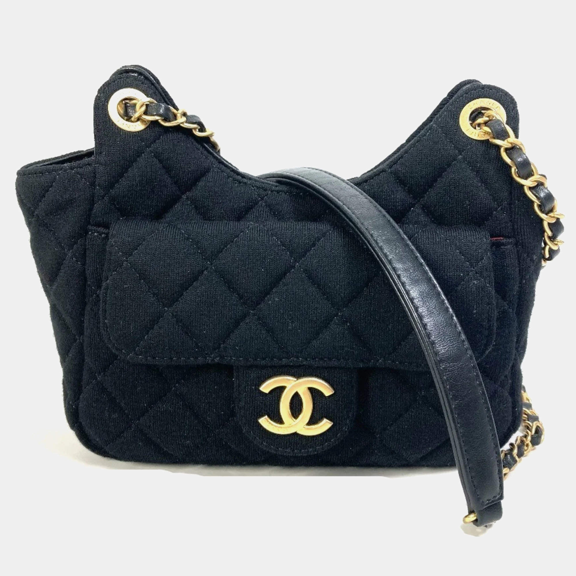 Chanel Black Jersey Small Wavy Hobo Bag