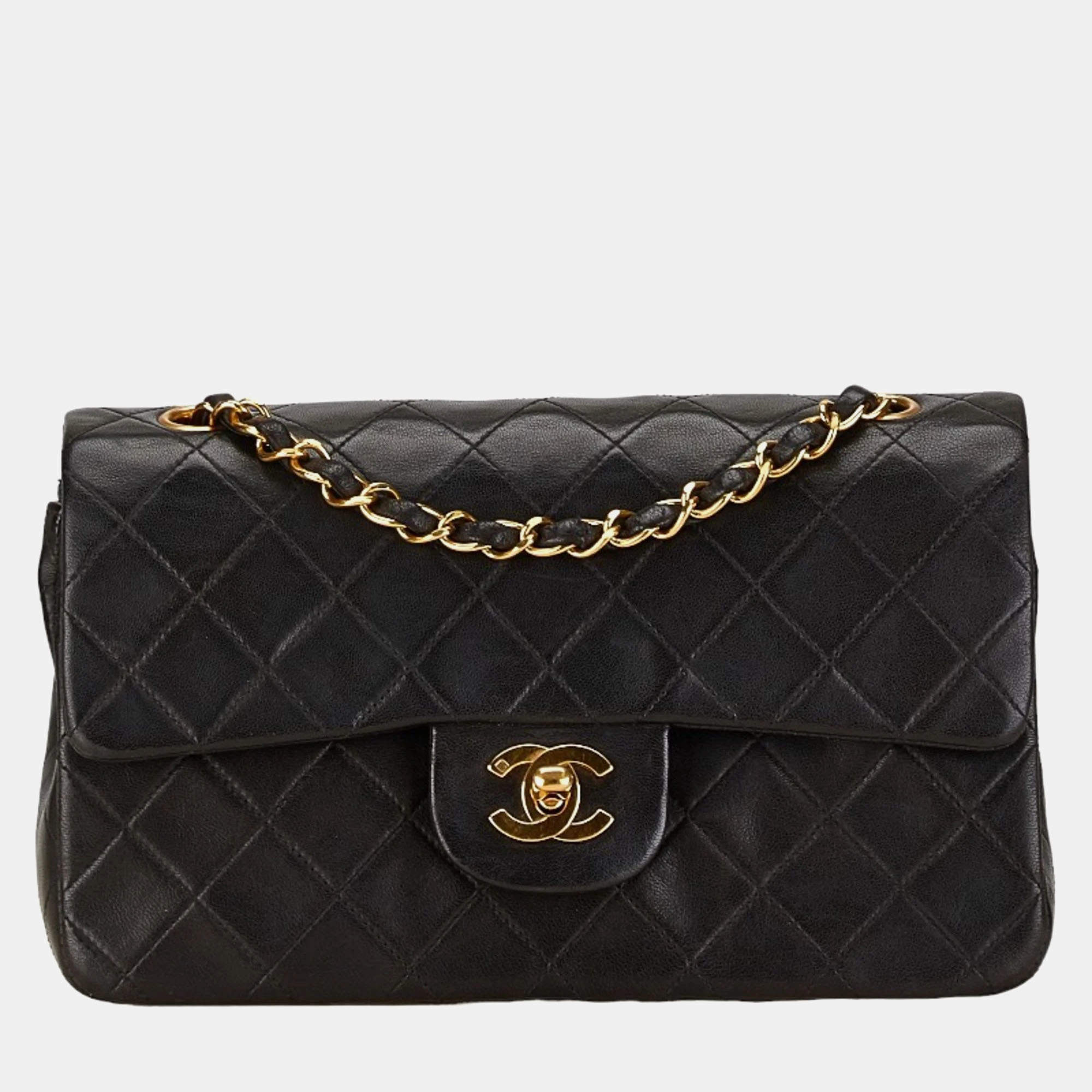 Chanel Black Leather Small Classic Double Flap Shoulder Bag