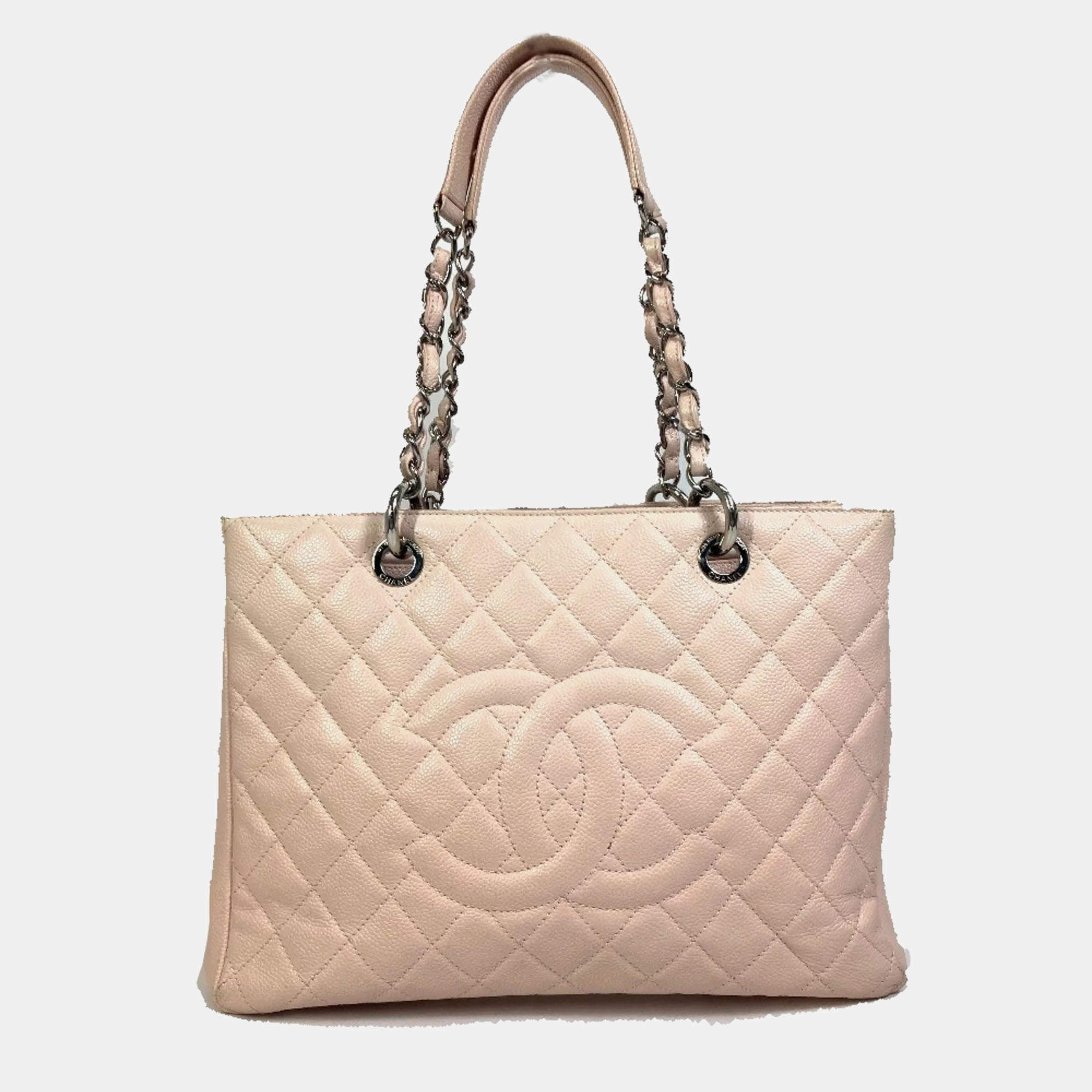 Pre Owned Chanel Pink Caviar Leather Quilted GST Tote Bag