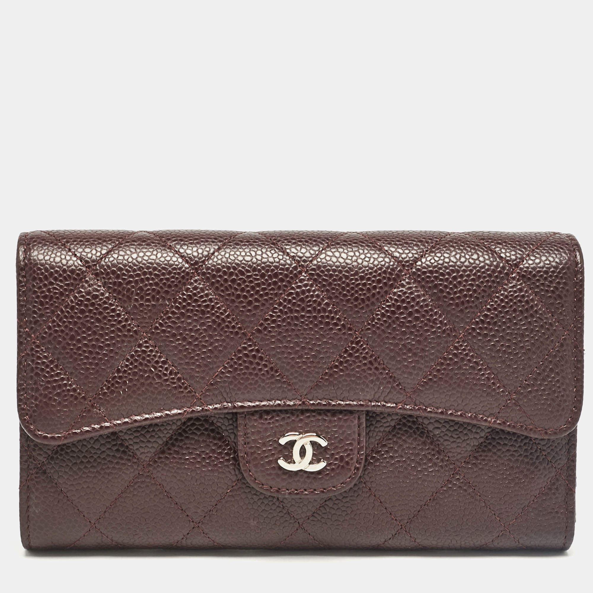 Chanel Plum Quilted Caviar Leather Classic Flap Trifold Wallet
