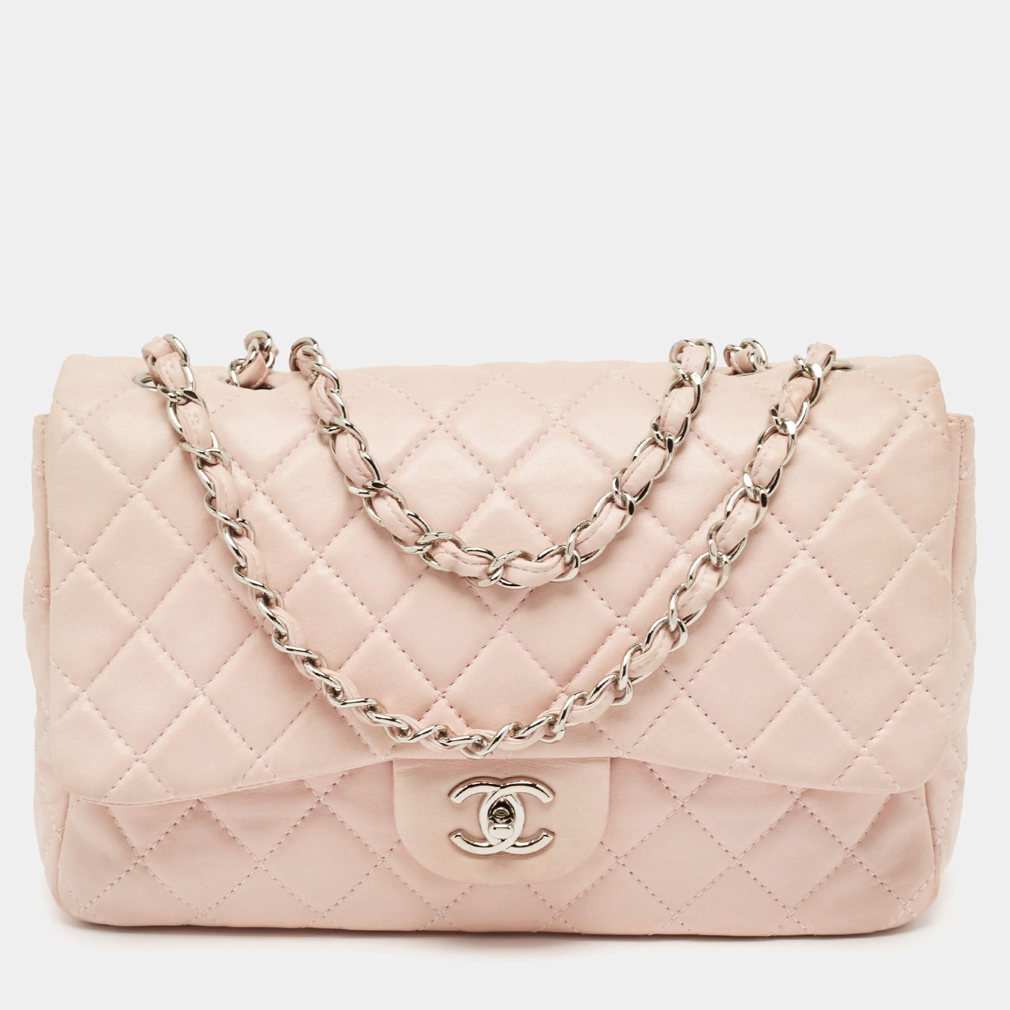 Chanel Light Pink Quilted Leather Jumbo Classic Single Flap Bag