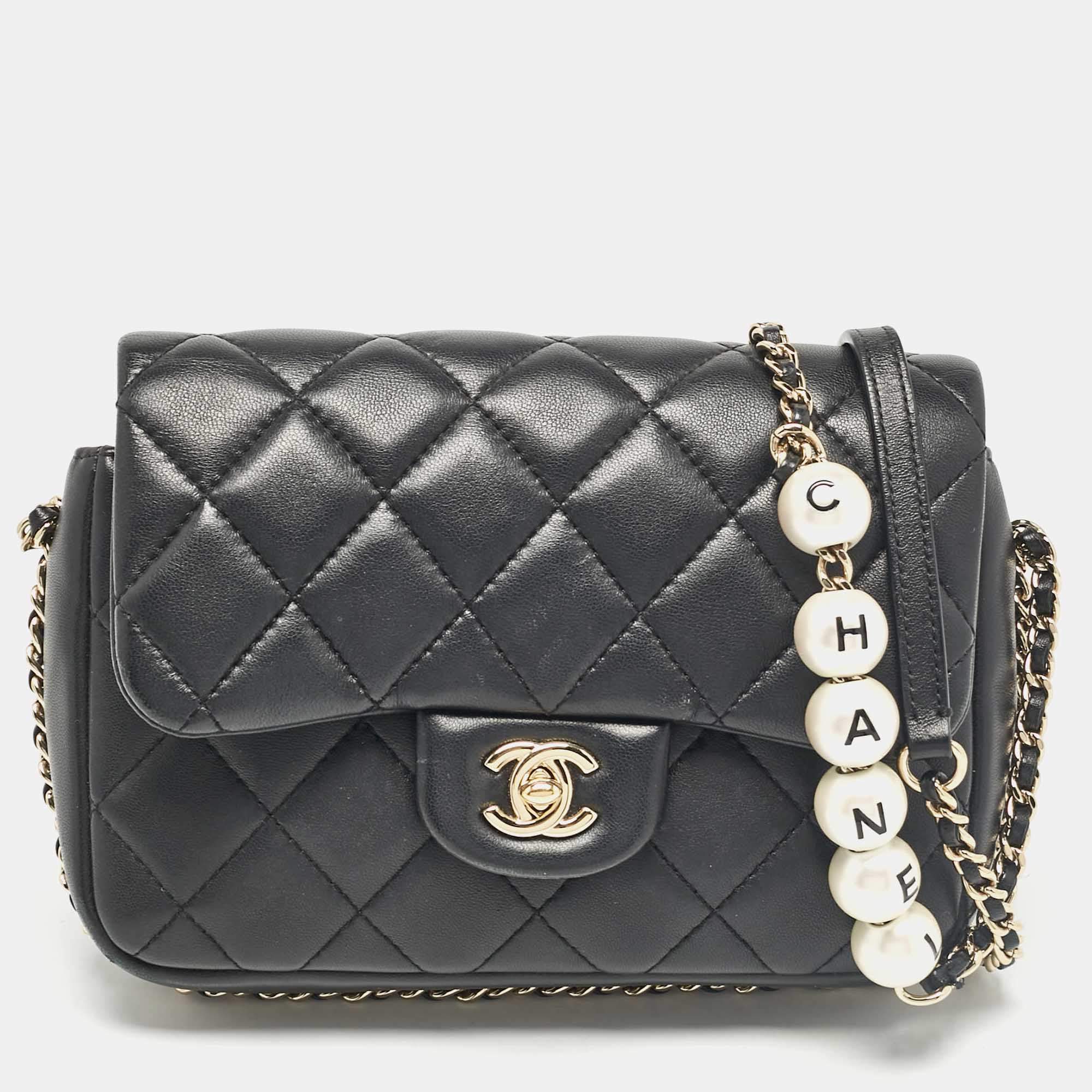 Pre Owned Chanel Black Quilted Leather My Precious Pearl Flap Bag