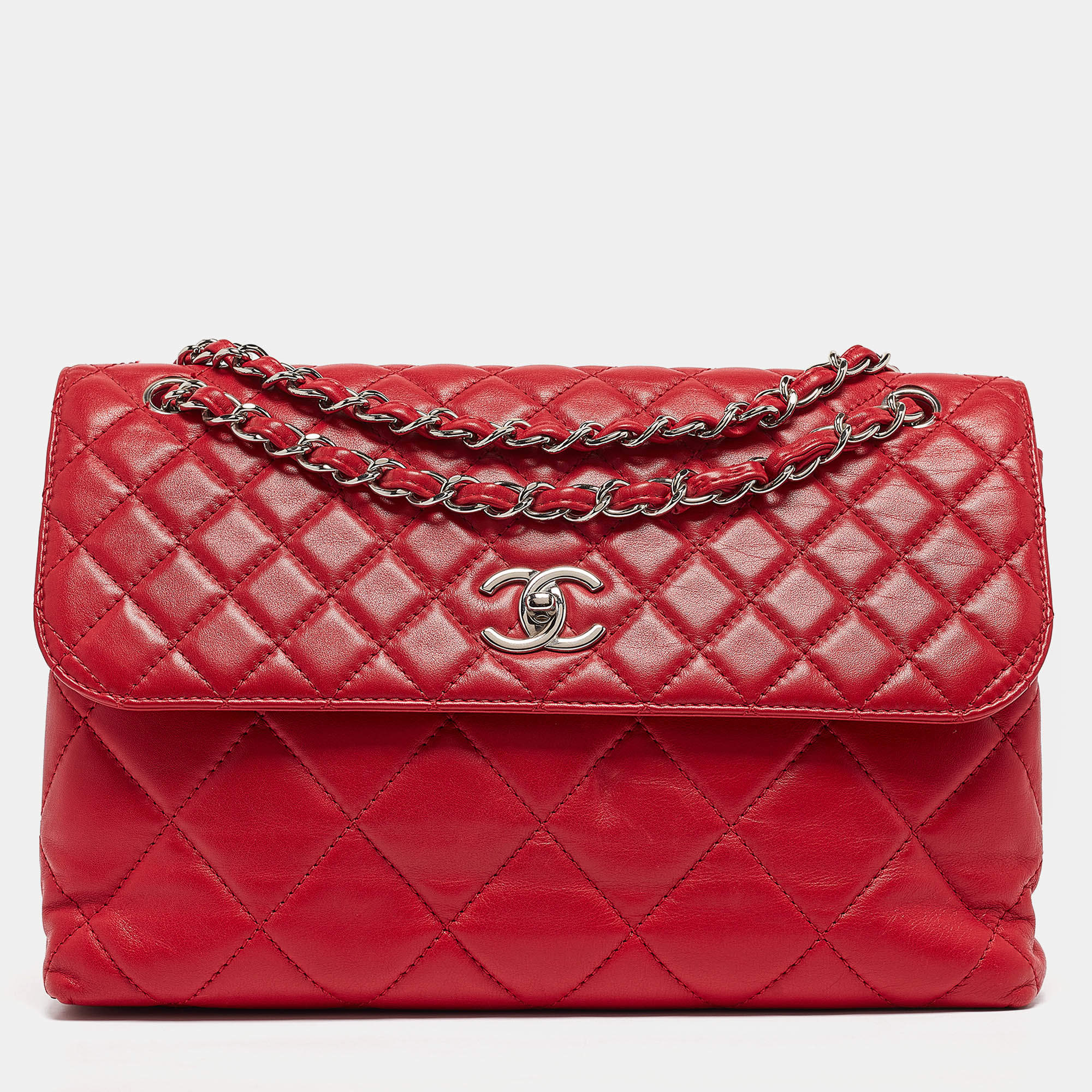 Pre Owned Chanel Red Quilted Leather In-Business Flap Bag