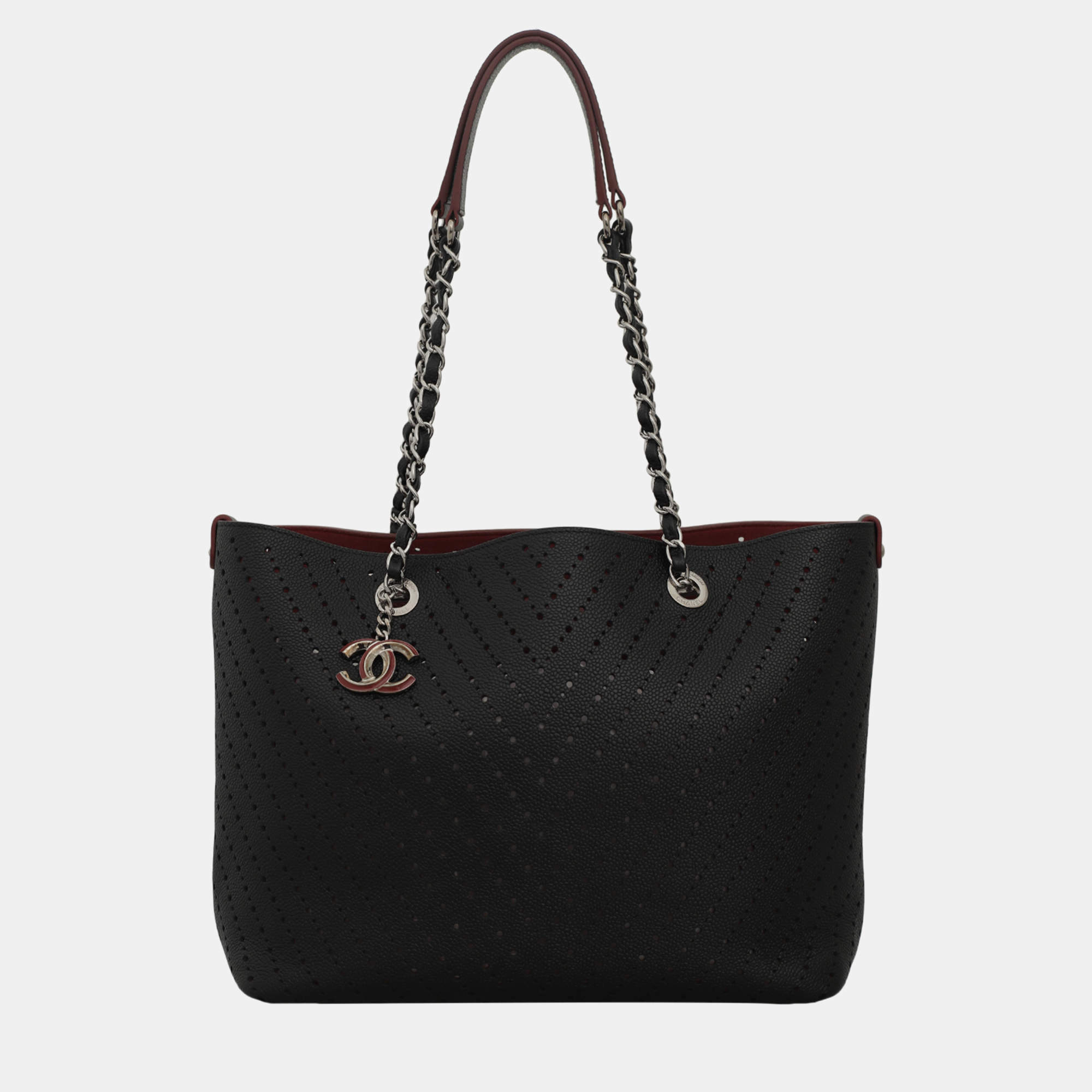 Chanel Black Caviar Perforated Leather Shopper Tote Bag