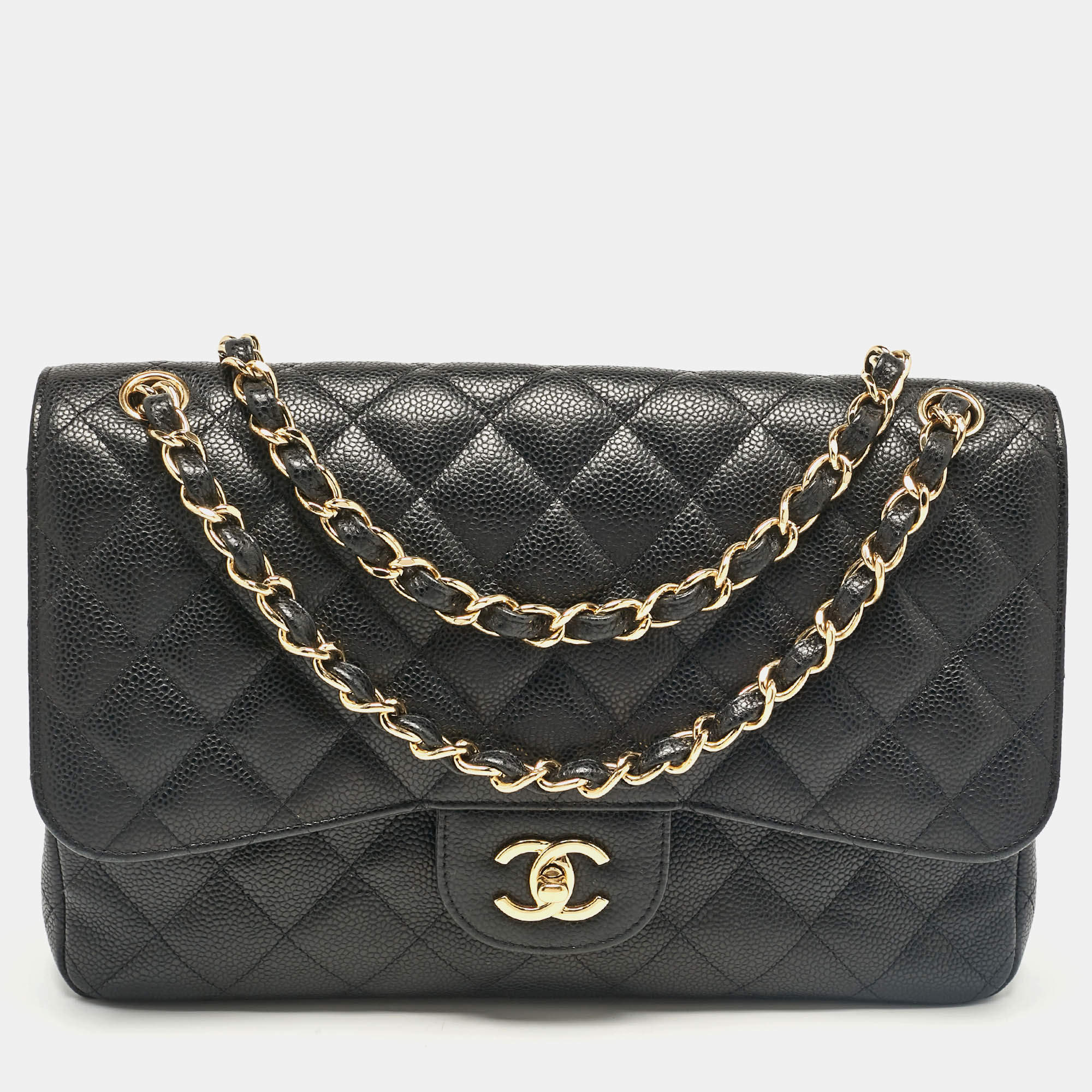 Chanel Black Caviar Leather Jumbo Classic Double Flap Bag