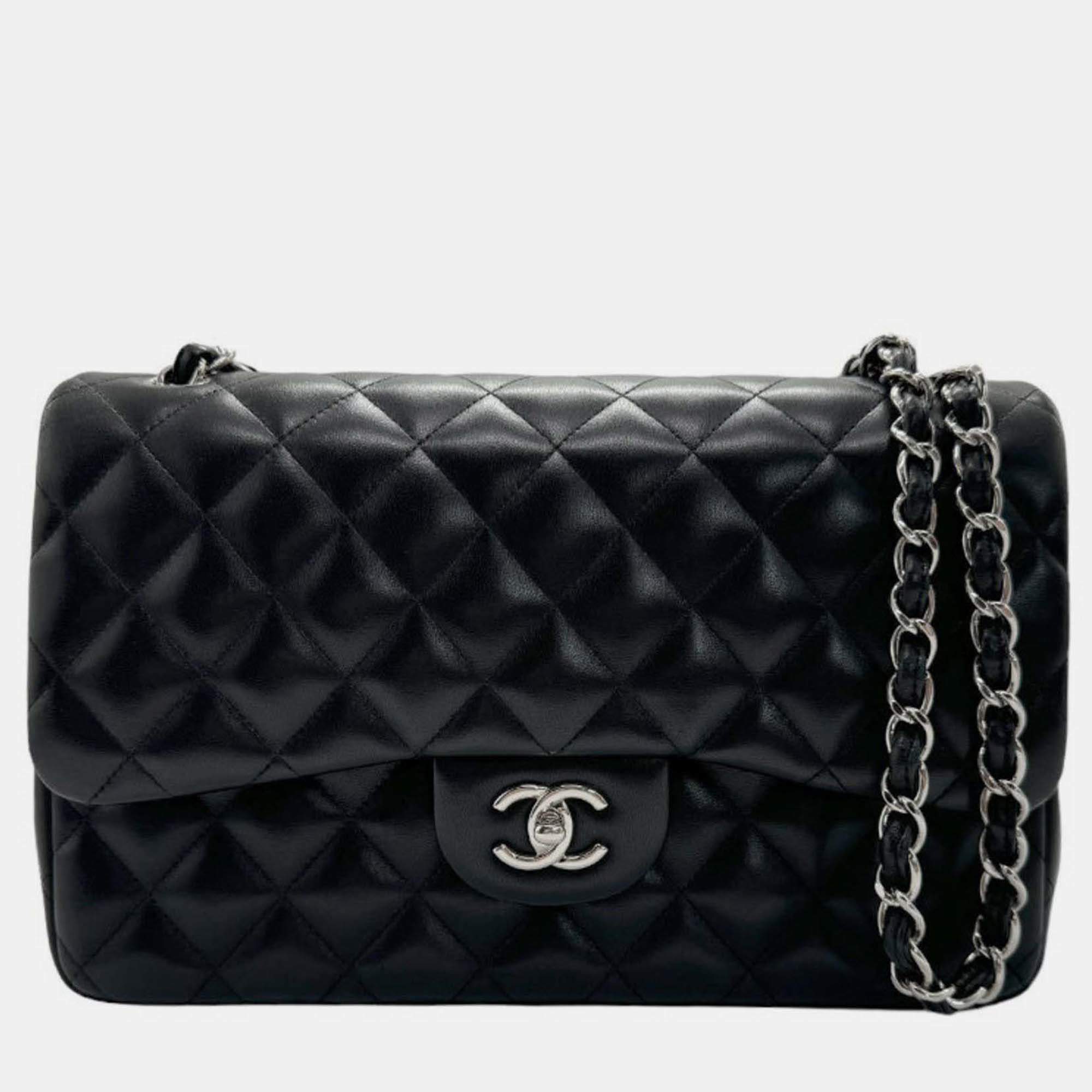 Chanel Black Leather Jumbo Classic Double Flap Shoulder Bag