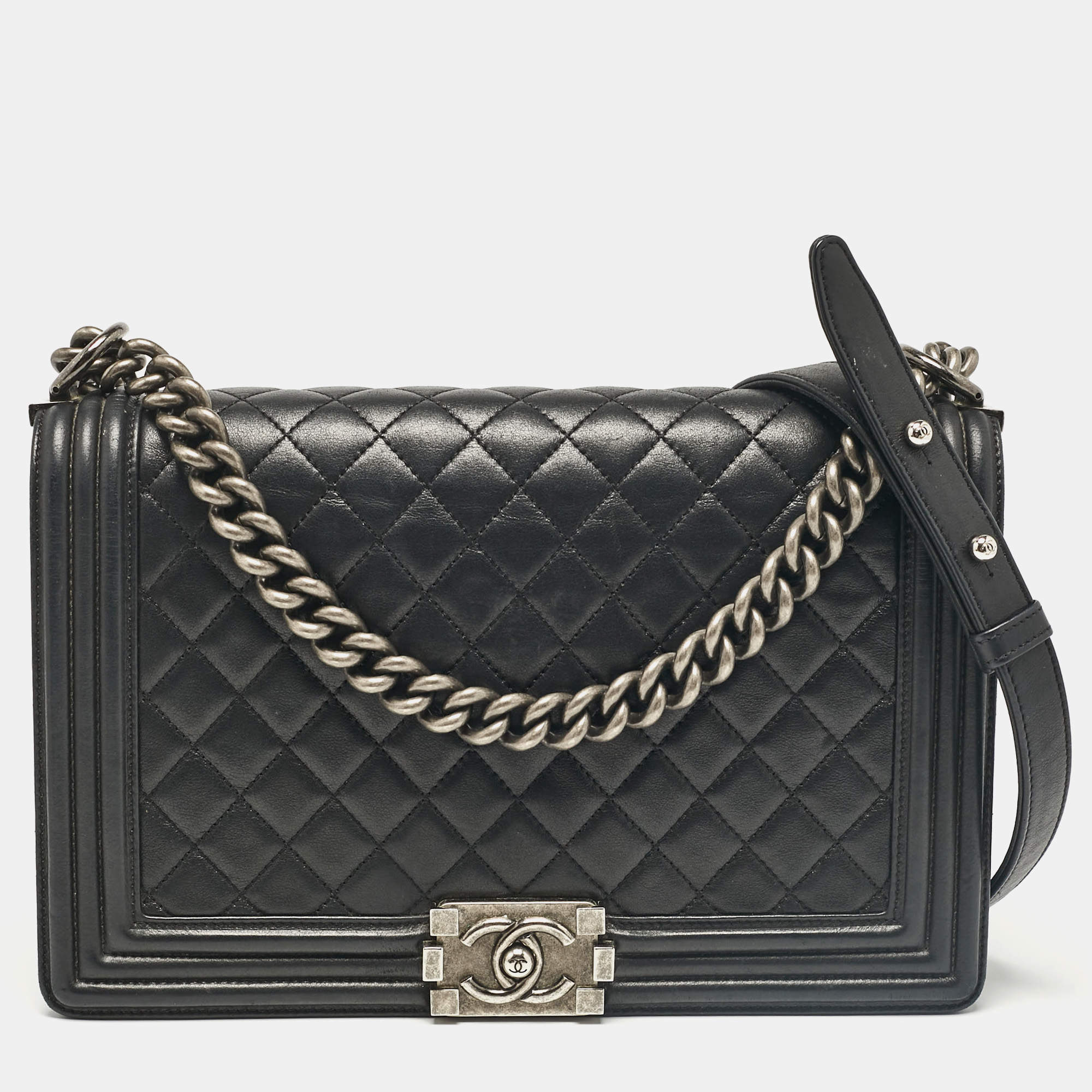 Chanel Black Quilted Leather New Medium Boy Bag