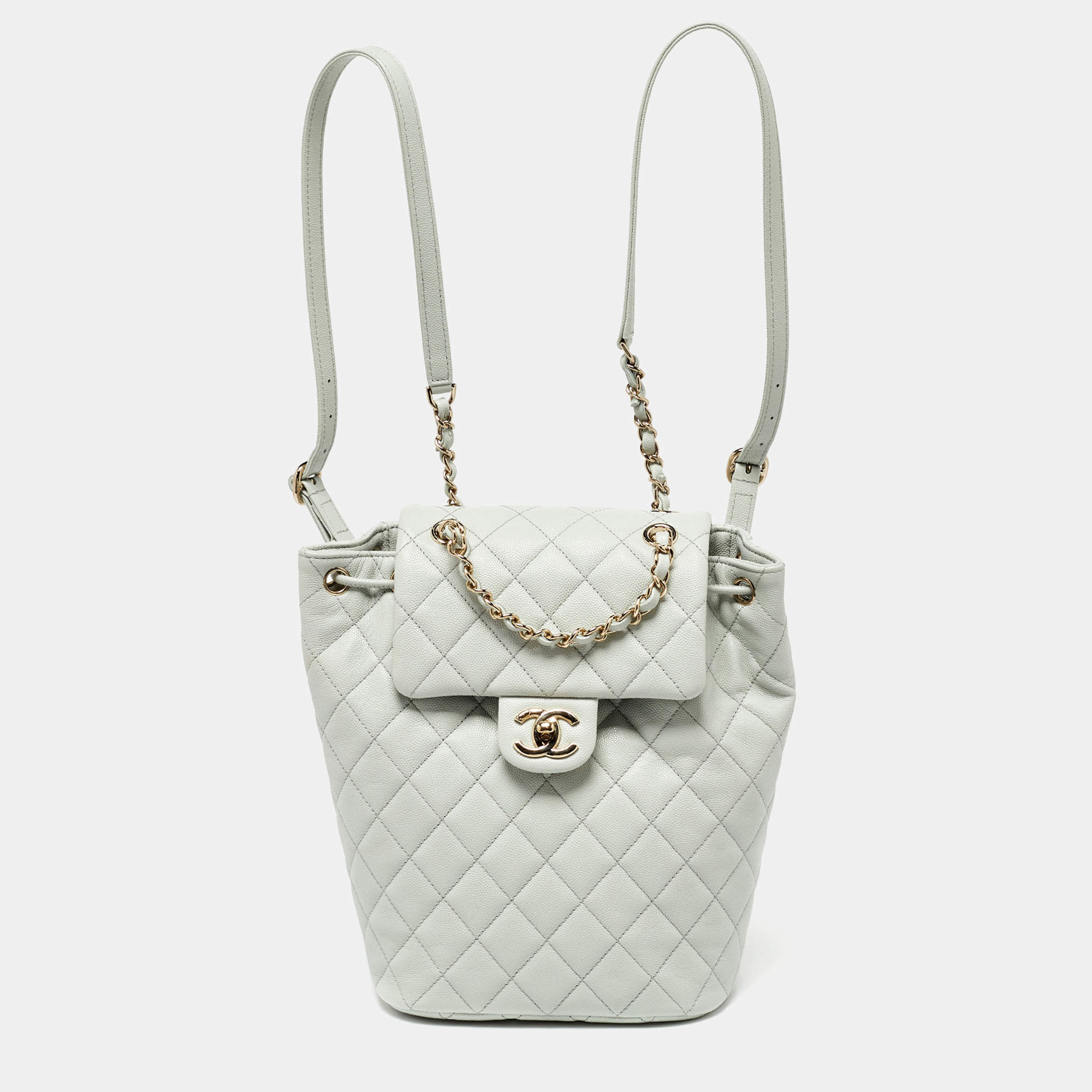 Chanel Pale Green Quilted Caviar Leather CC Classic Backpack