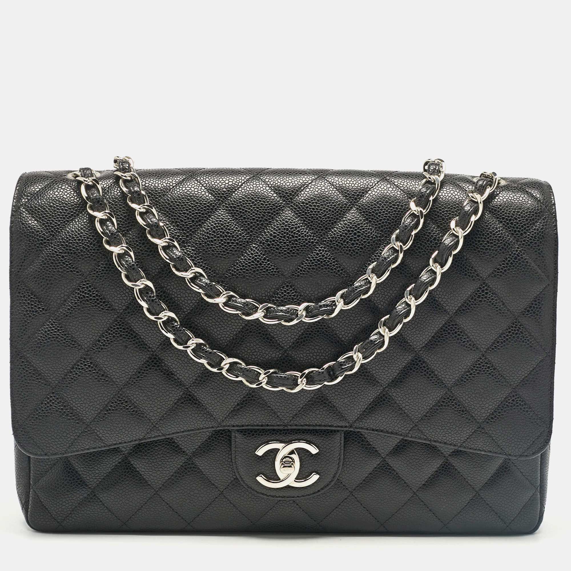 Chanel Black Caviar Leather Maxi Classic Double Flap Bag