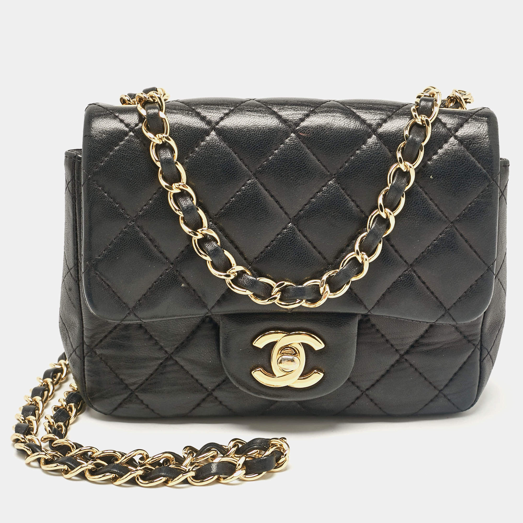 Pre Owned Chanel Black Quilted Leather Mini Classic Flap Bag