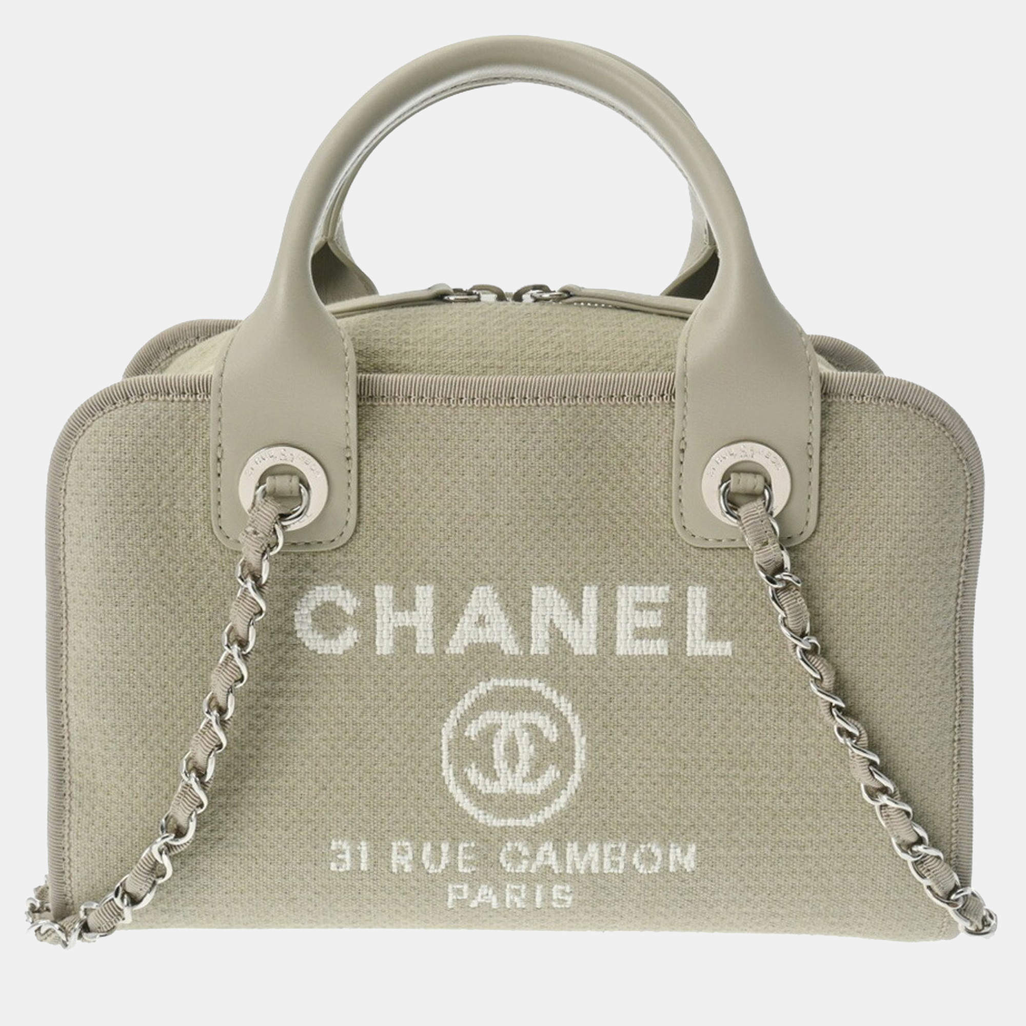 Chanel Grey Canvas Deauville Bowling Bag