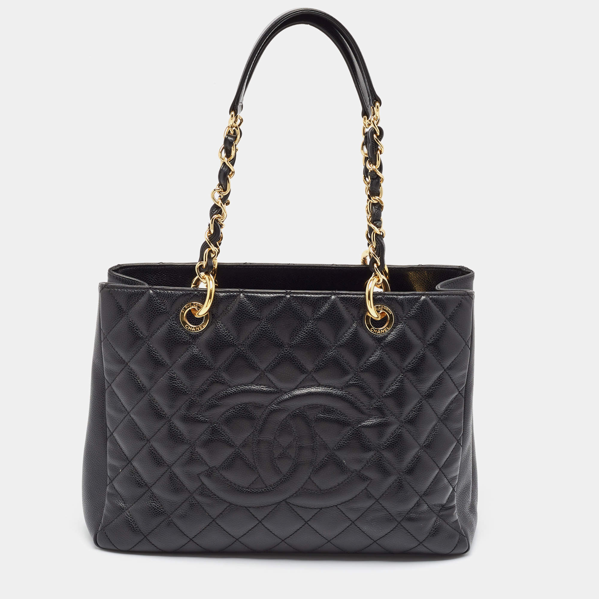 Pre Owned Chanel Black Quilted Caviar Leather Grand Shopper Tote