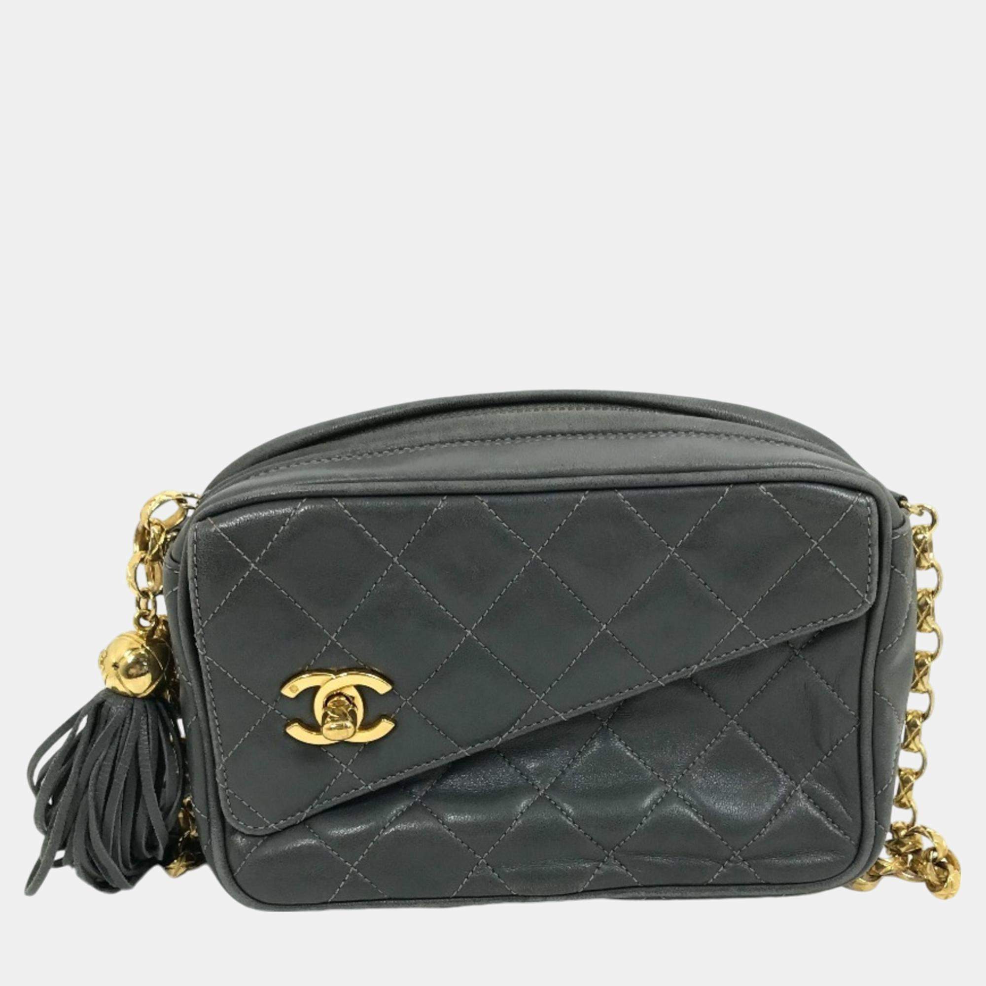 Chanel Gray Based CC Mark Single Chain Shoulder Bag