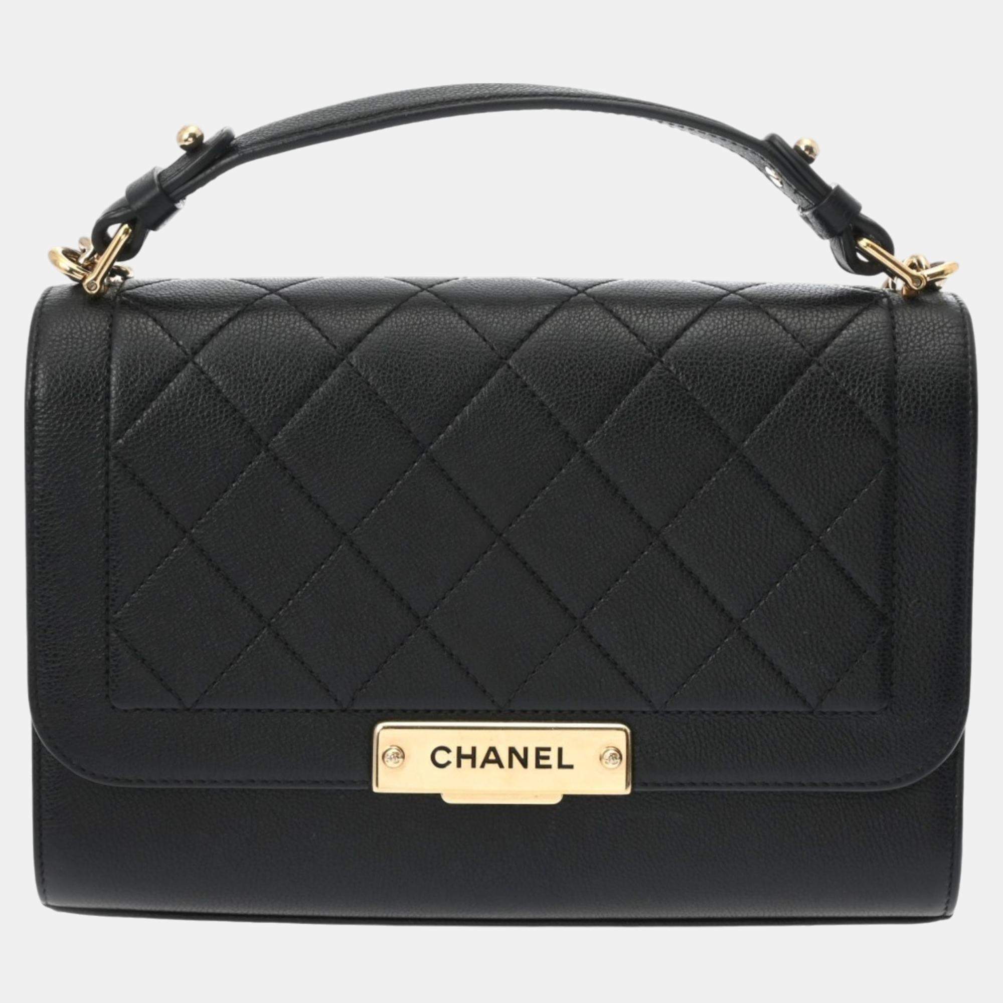 Chanel Black Calfskin Matelasse Chain Shoulder Bag