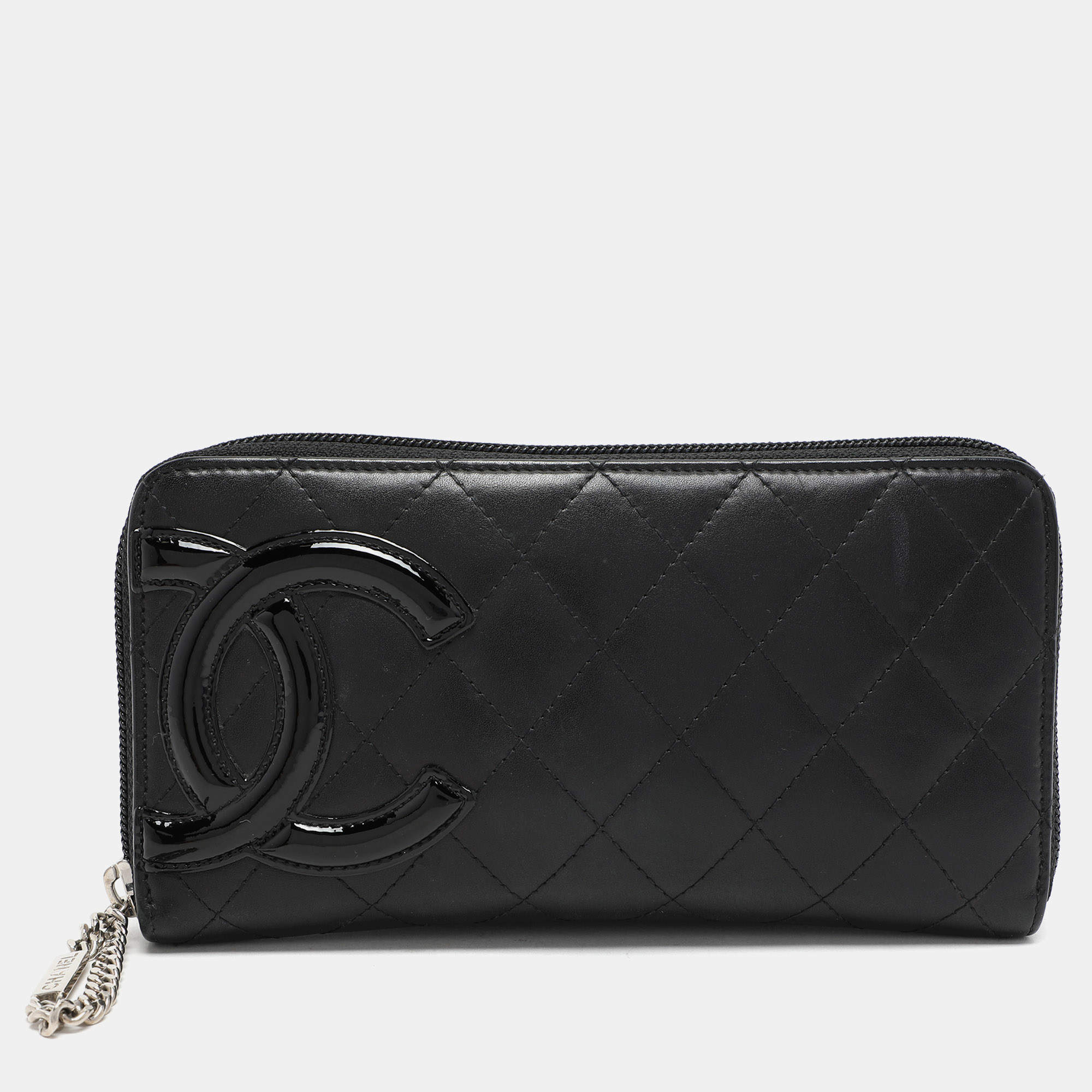 Pre Owned Chanel Black Leather CC Cambon Ligne Zip Around Wallet