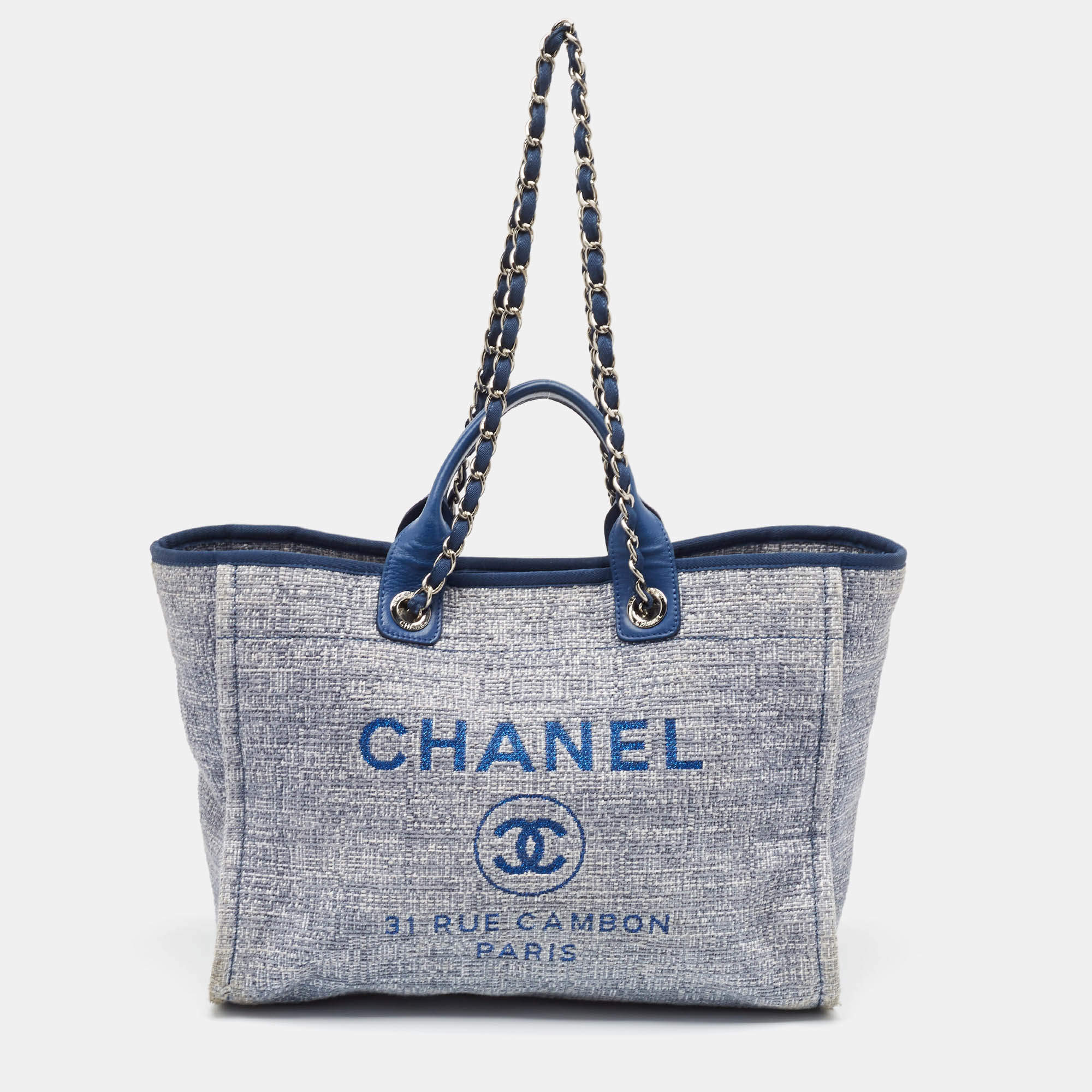 Chanel Blue Tweed Large Deauville Shopping Tote